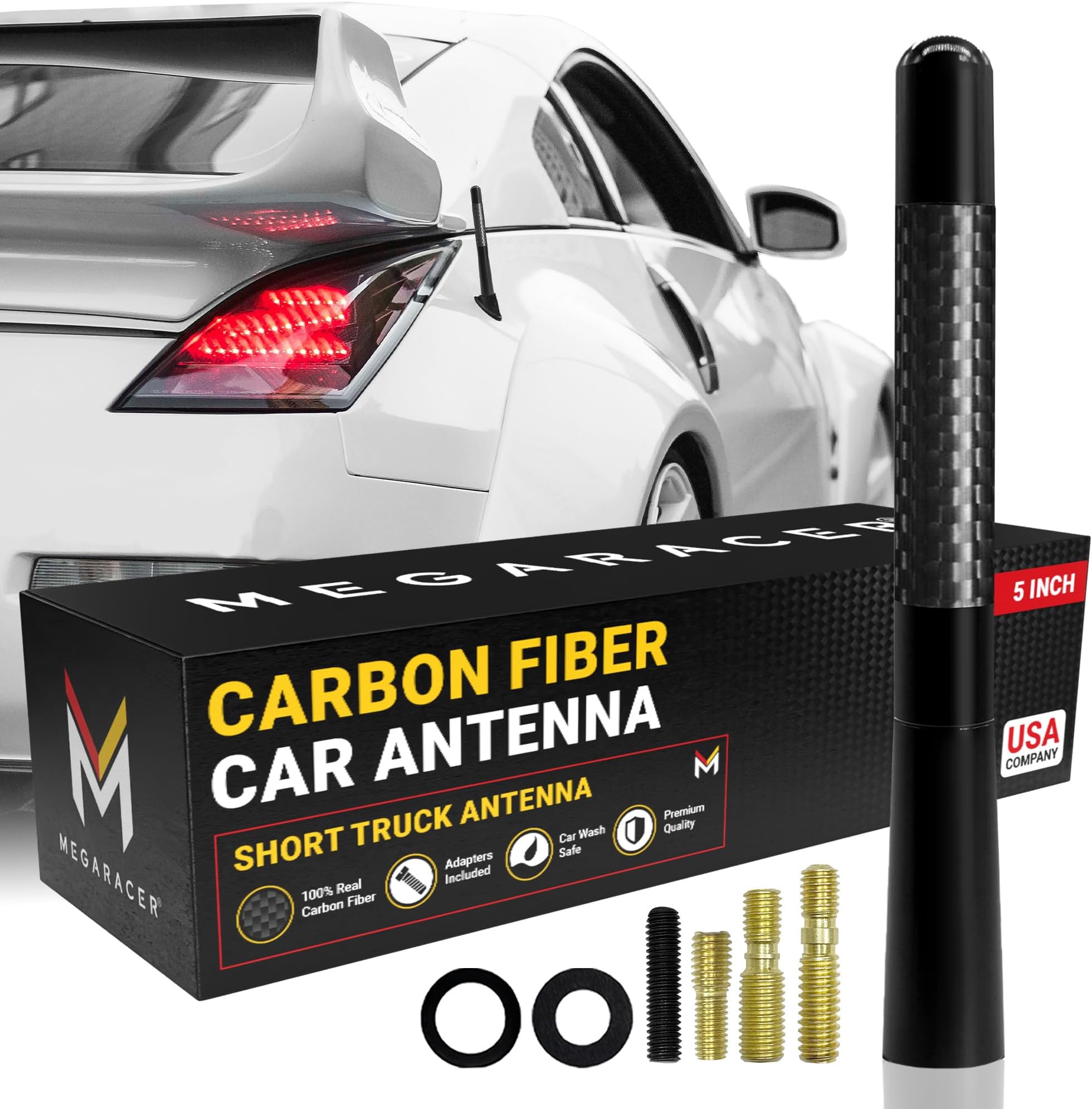 5" Short Black Carbon Fiber Truck Antenna for Ford F150 F250 Bronco RAM 1500 Chevy Silverado GMC Sierra Wrangler Gladiator Tundra Tacoma RAV4 Rogue, Car Wash Safe, Small Stubby Replacement Accessories