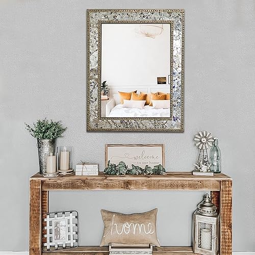 Miniatura 3 de Espejo de pared de mosaico de vidrio agrietado, espejo de mosaico decorativo de 30 pulgadas, espejo de baño hecho a mano, espejo de acento de