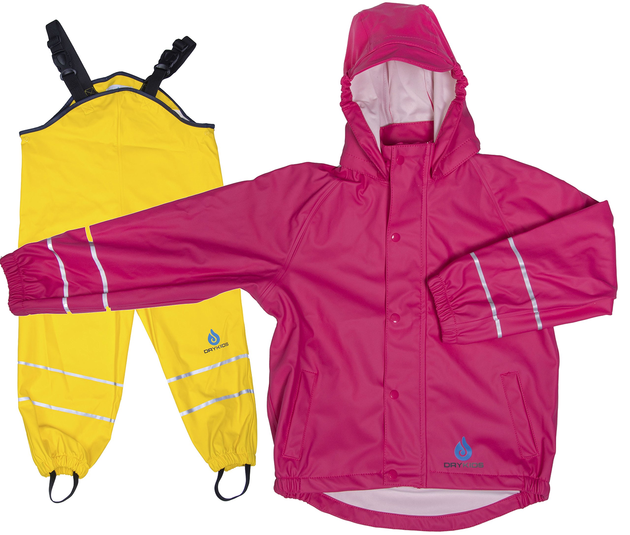 Dry Kids Raspberry Pink / Yellow Childrens Pu Jacket & Dungarees Set Ras/Yel 7/8Yrs