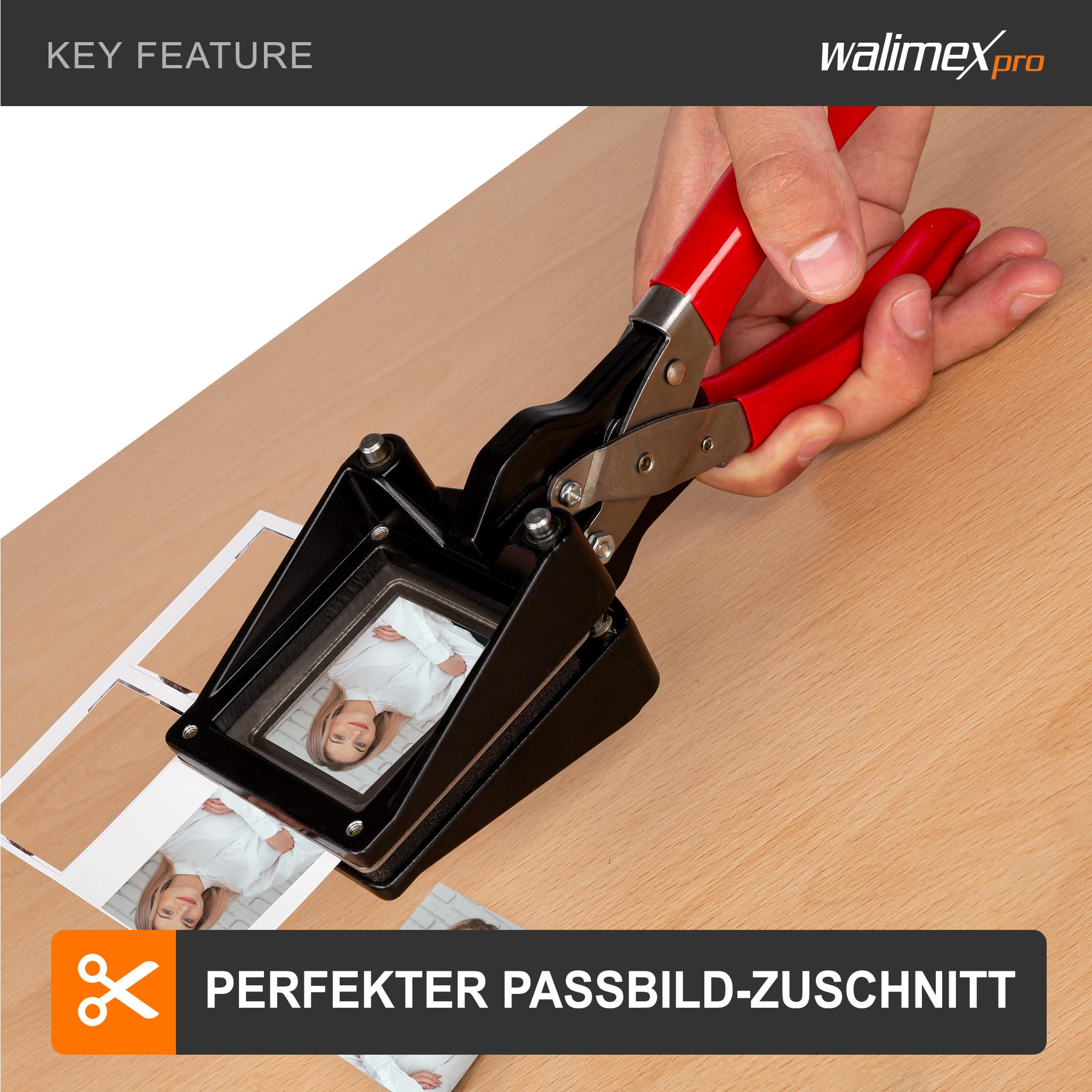 Walimex pro Passbildstanze 35 x 45 mm, Fotostanze mit ergonomischem Griff, Handstanze für professionelle Passbilder, Stanze für saubere Schnittkanten