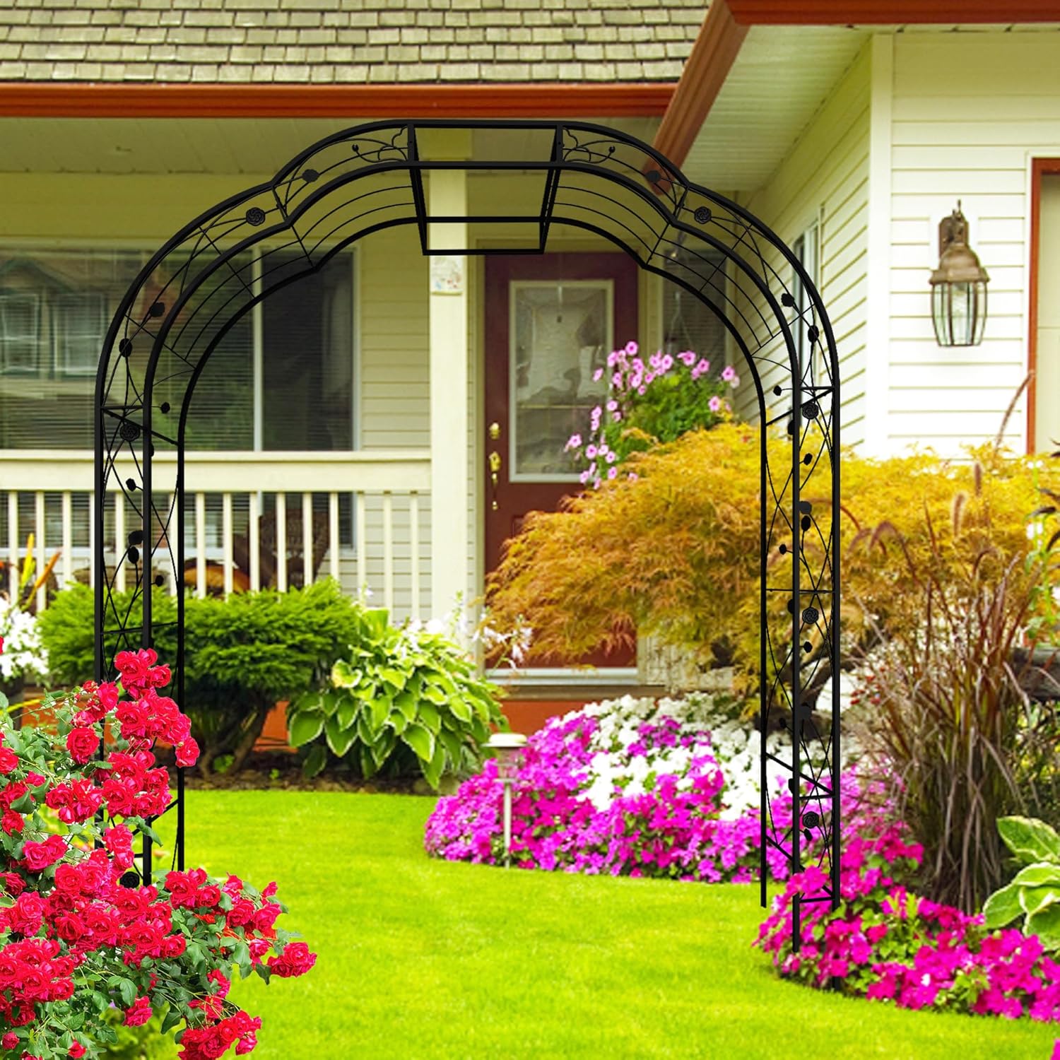 Metal Garden Arch 8.2 FT High x 6.2 FT Wide Garden Arbor Trellis for Outdoor Climbing Plants Support Rose Lawn Tall Large Wedding Archway (Black, XL)