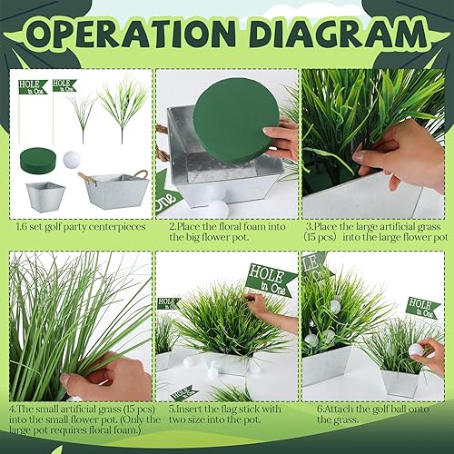 Miniatura 4 de Juego de 8 162 piezas de decoración de mesa de fiesta de golf, centros de mesa de fiesta temática deportiva, incluye 8 cubos de metal, 24 minigolf,