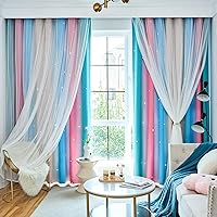 Vista 13 de Cortinas de estrellas, rosa y gris, cortinas, bloqueo de luz, 2 paneles, 52 x 96 pulgadas, dormitorio
