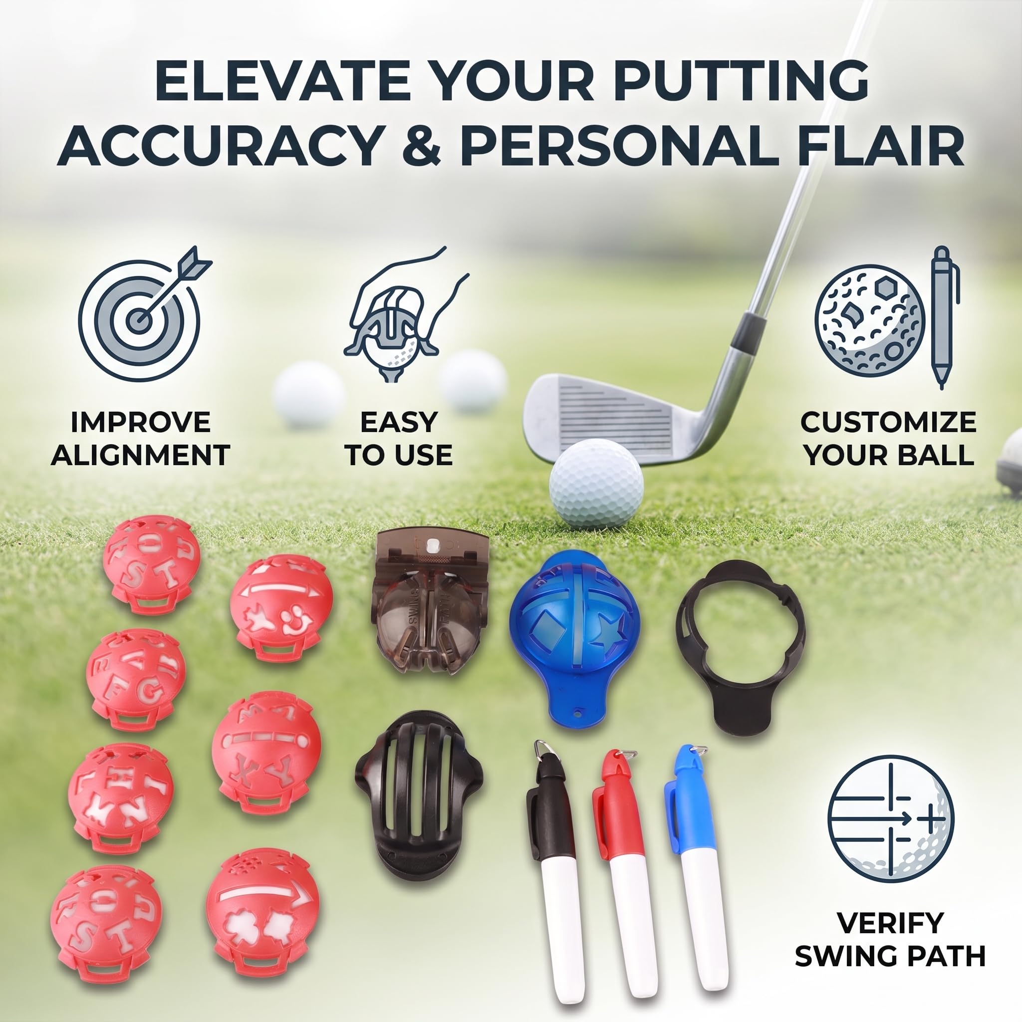 RiToEasysports Marqueur de Balle de Golf, Kit D'alignement de Marqueur de Balle de 12 Pièces Modèle de Doublure de 6 Balles Doublure de Ligne de Balle 3 Marqueur de Balle de 3