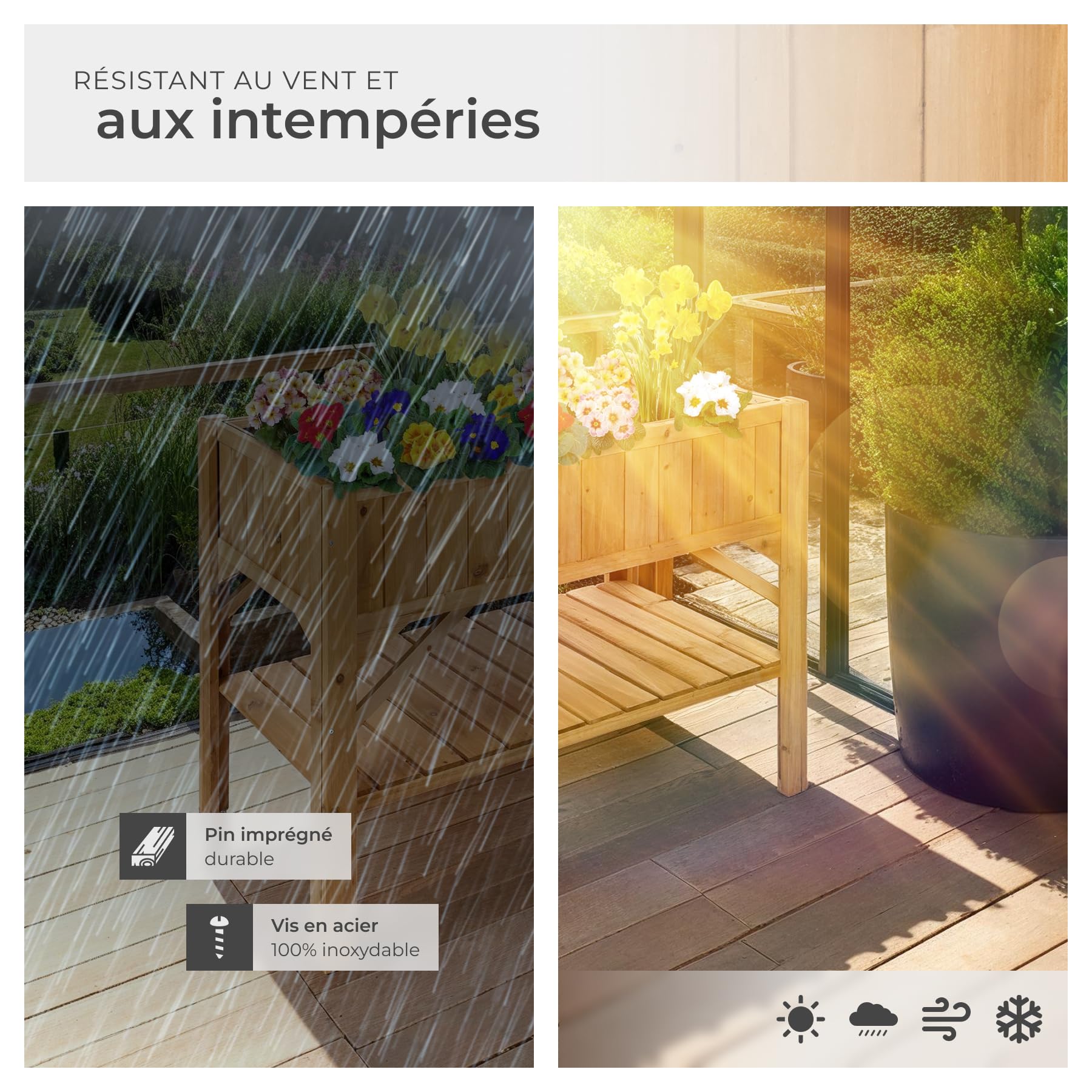 tectake® Carré Potager de Jardin sur Pied surélevé en Bois, Bac à semis Jardiniere Bois avec Rangement pour Les Outils, pour Amenagement Serre de Jardin - 119 x 57 x 90 cm