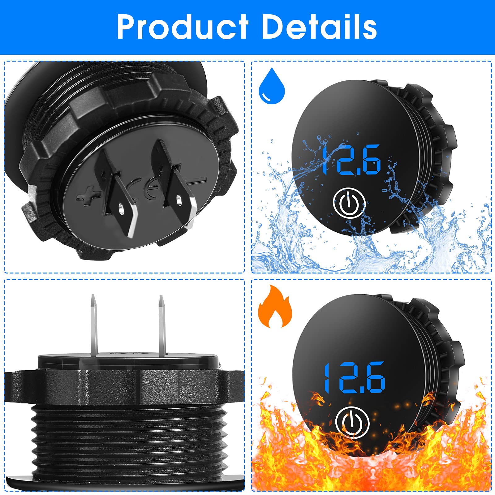 2-Pack 5-48V Digital Voltmeter - Waterproof Round LED Voltage Display For Car, Boat, Motorcycle - View #9