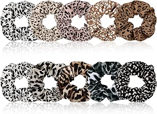 10-Piece Animal Print Satin Hair Scrunchies for Women Leopard Print | Cute No Damage Hair Ties, Stylish Ponytail Holders, Fashion Rubber Bands，For Thin/Thick Hair