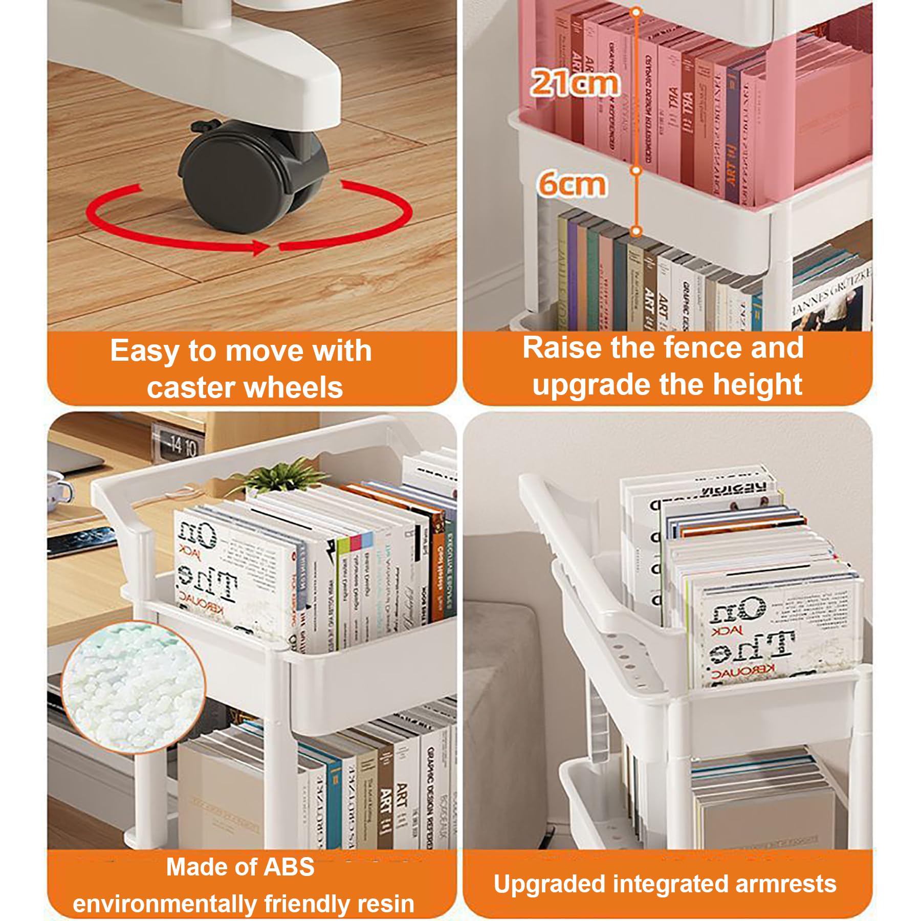 Vllold Boek Organizer Cart, Boeken Opslag Organizer - Verdikte Boeken Opslag Organizer, Beweegbare Boek Rolling Carts Met Wielen Voor Werkplek, School