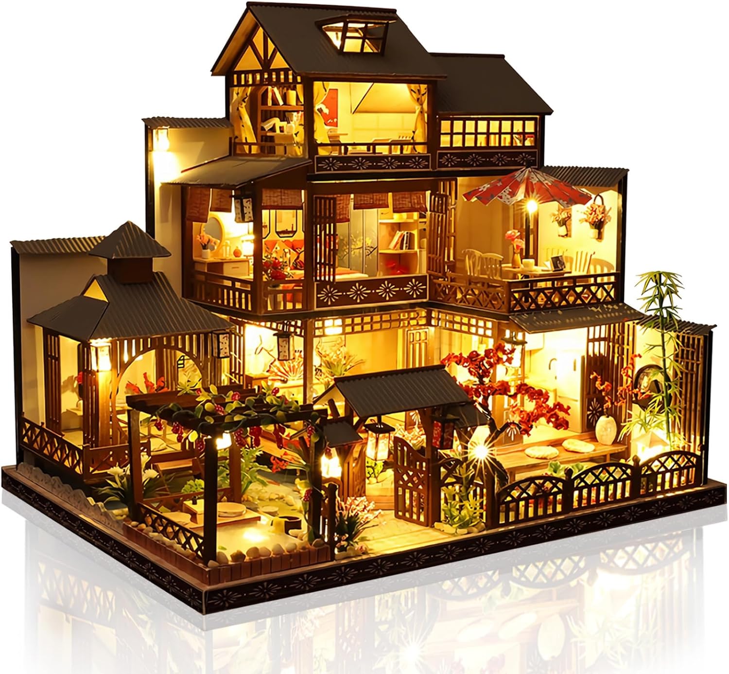 Cuteefun Zestaw do samodzielnego wykonania miniaturowego domku dla lalek drewniany domek dla lalek z oświetleniem LED ręczne rękodzieło dla dorosłych i nastolatków do budowania stwórz własny