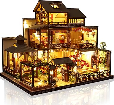 Cuteefun Japanese Miniature Dollhouse Kit, with LED Light -Leisure Yard | Make Your Own Dream House Model, Creative Handmade for Adult Teen, Exquisite Home Decor, Unique Gift for Birthday Christmas