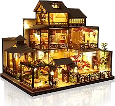 Cuteefun DIY Miniature House Model Kit, Handmade Wooden Craft with LED Light, for Adults Teenagers, Make Your Own Dream House (Leisure Courtyard)