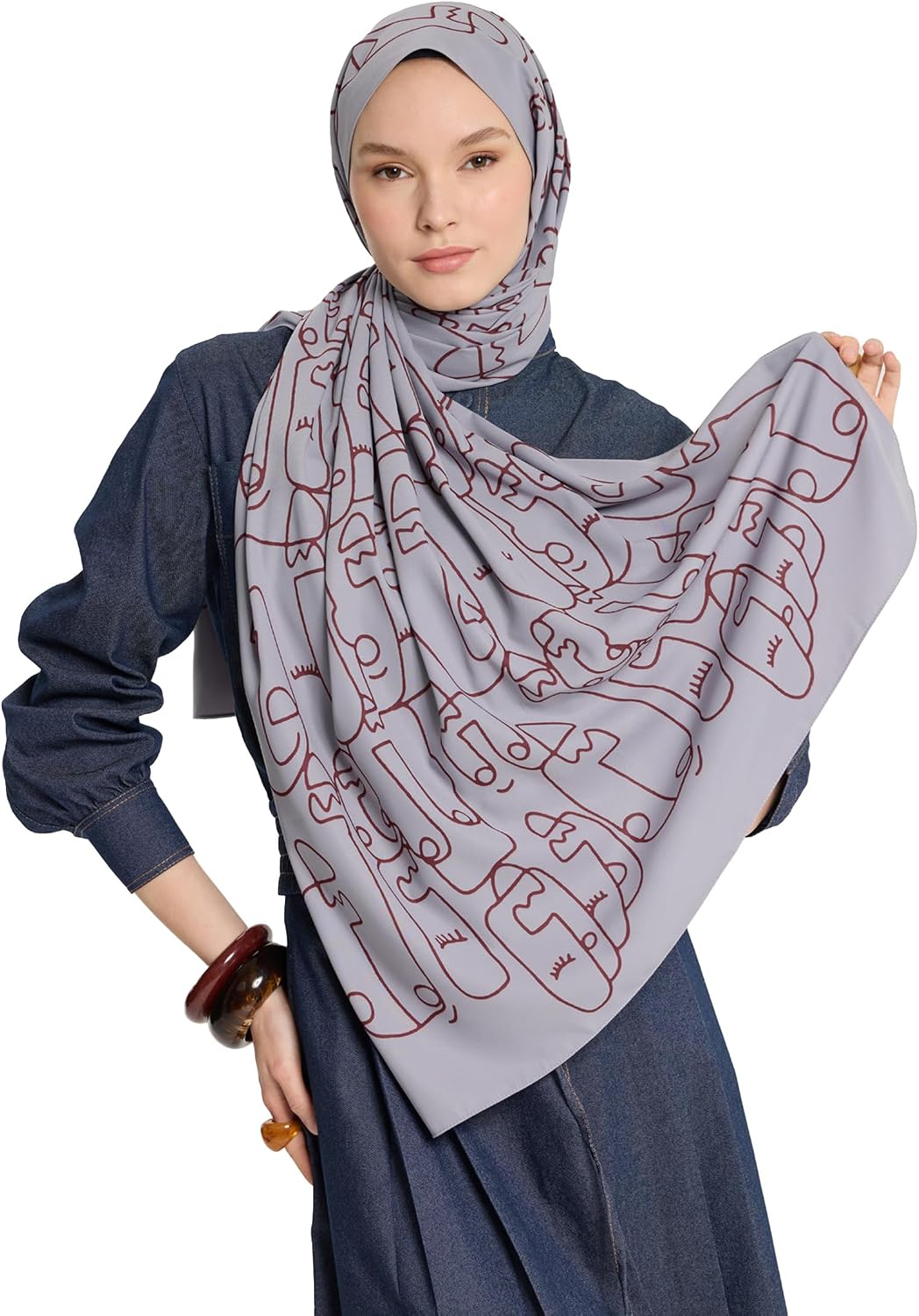 Patterned Medina Silk Hijab-Marginal Pattern Scarf For Women - Made in Turkiye