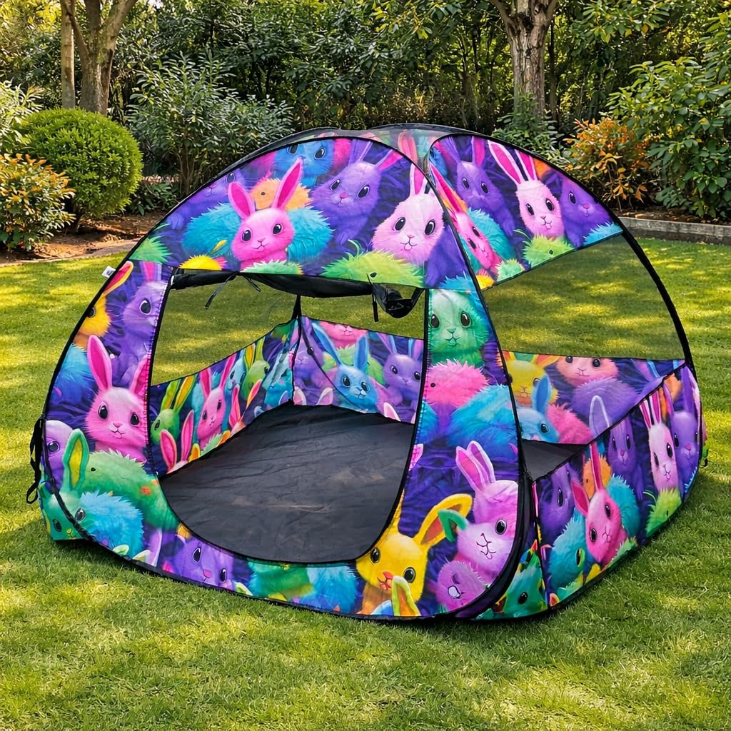 Play House Foldable One Side Round Tent House for Kids Lightweight and Portable |Foldable Tent House for Kids Activity Indoor Outdoor |Play Tent House for Multi Purpose (Rabbit)