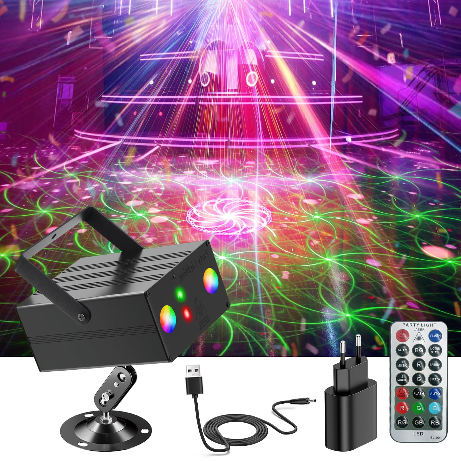 Éclairage festif, lumières disco pour DJ, boules à facettes, stroboscopes, projecteurs RGB/LED, télécommandes vocales. Idéal pour les clubs, bars, fêtes d'anniversaire, cinémas et éclairage de scène.