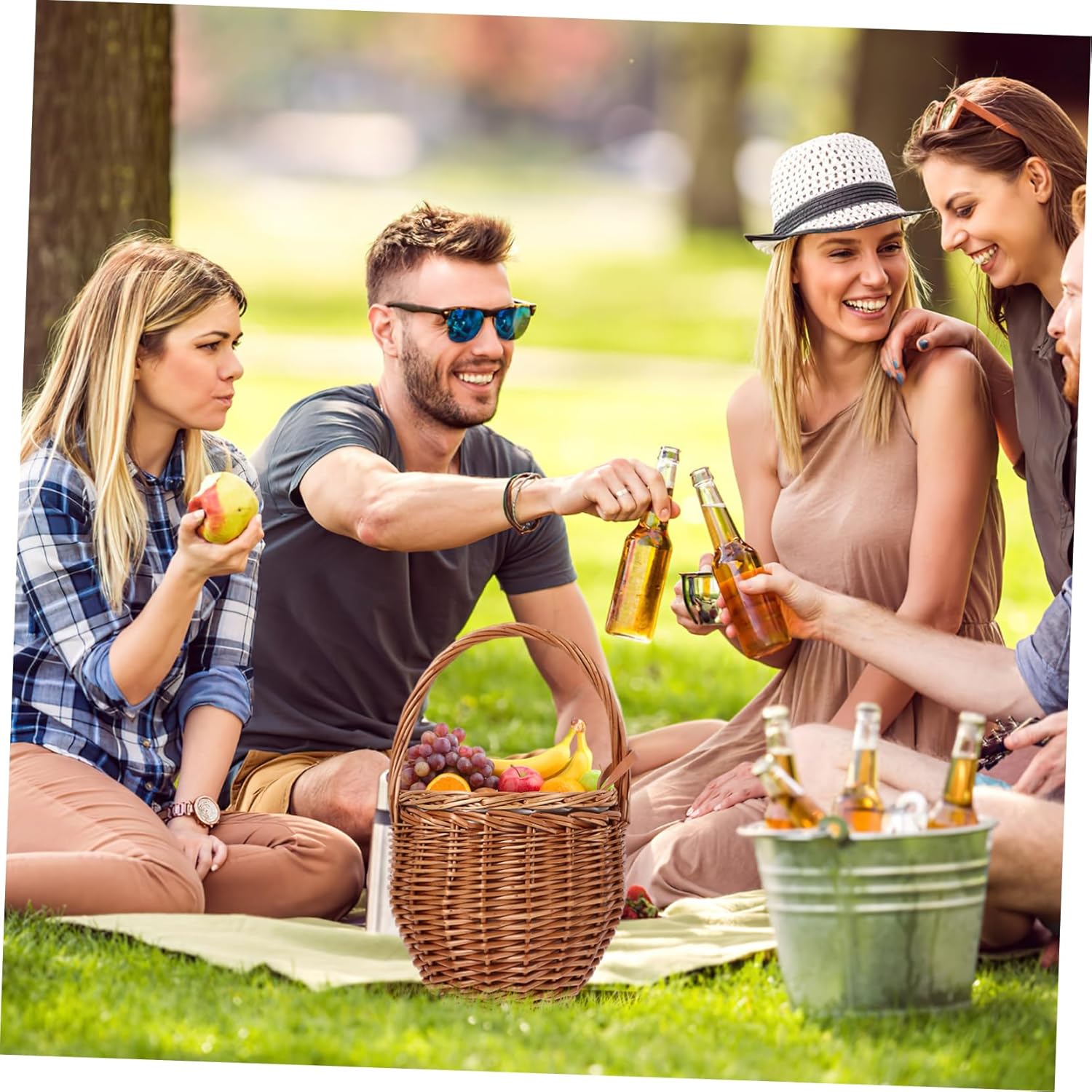 Woven Wicker Picnic Basket Handle Multi-purpose Storage Container for Outdoor Events Weddings and Grocery Shopping Dark Color Design