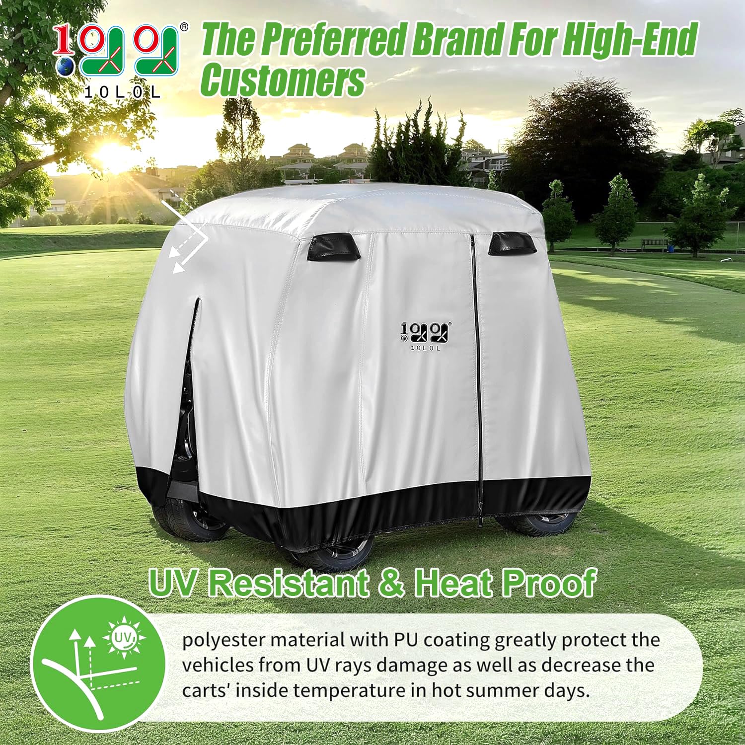 10L0L Copertura per carrello da golf per 2-4 passeggeri, impermeabile, resistente al sole per Yamaha EZGO Club Car, 284,5 cm L x 121,9 cm W x 185,4 cm H, adatta a tetto completo fino a 203,2 cm