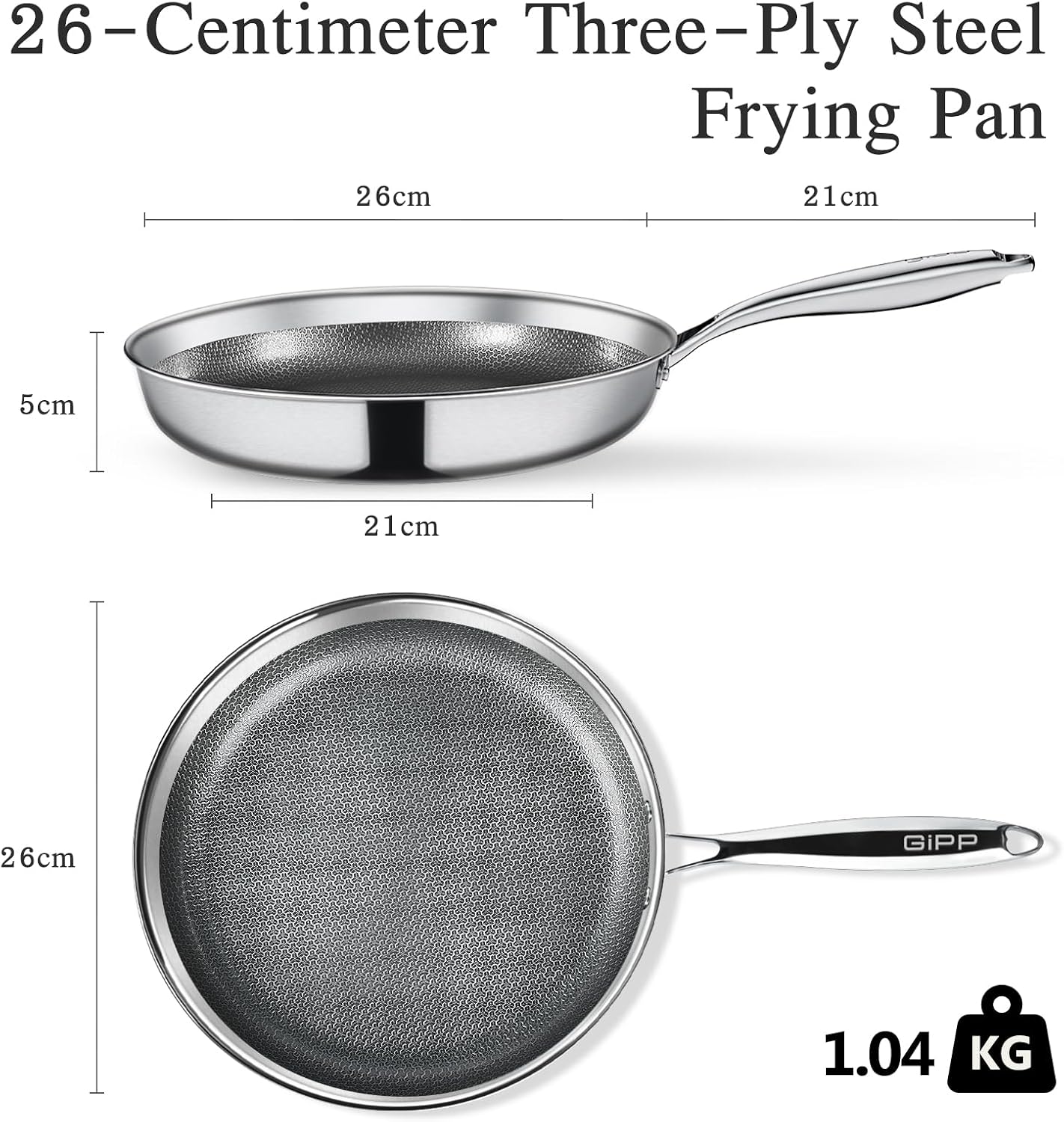 GiPP Tri-Ply Stainless Steel Frying Pan, 10 inch Hybrid Frying Pans Nonstick Skillets, Dishwasher and Oven-Safe, Induction Ready, Compatible with All Cook tops, PFOS/PFOA Free image 2