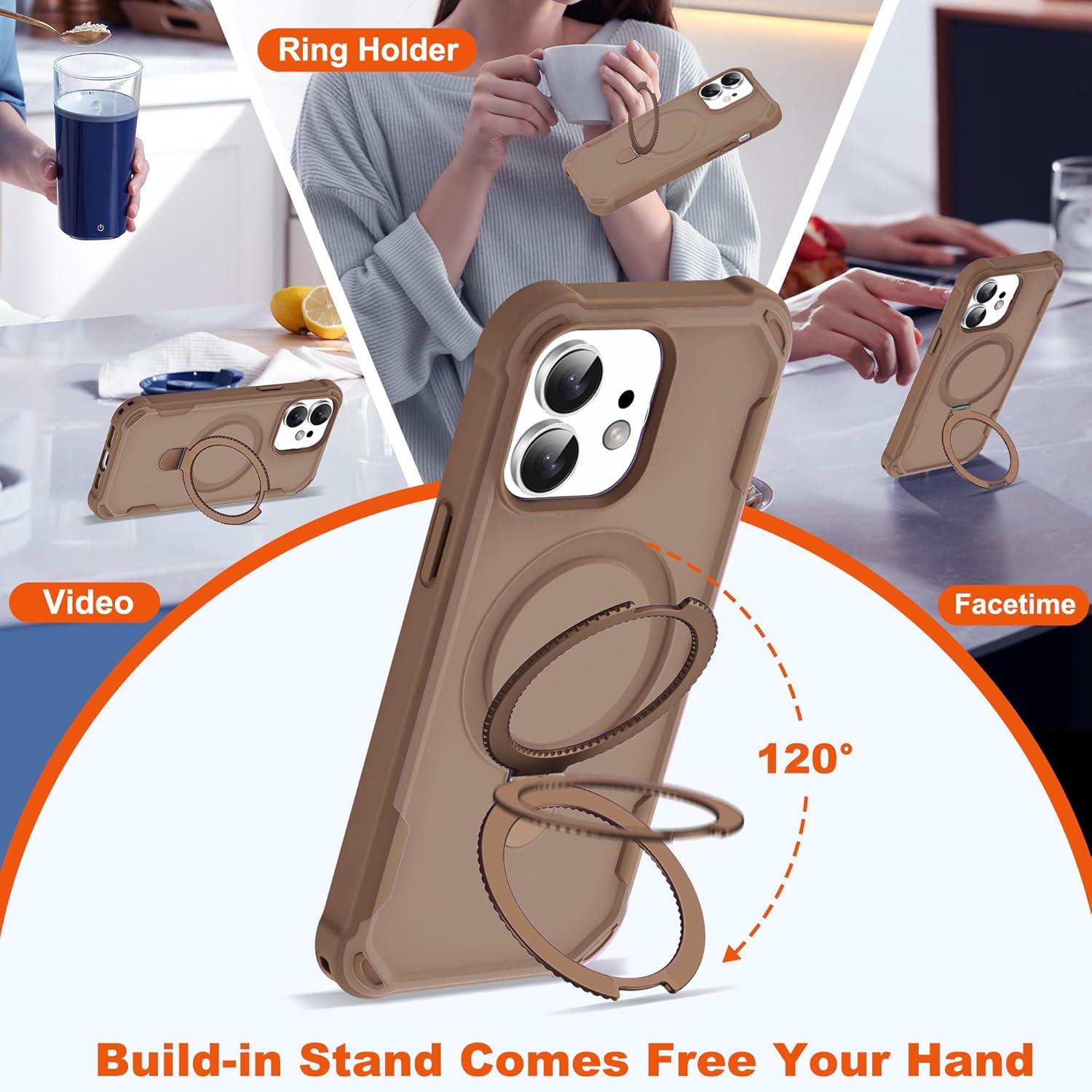 Compatible with iPhone 11 Case 6.1'' with Magnetic Ring Stand [Military Drop Protection][Compatible with MagSafe] Shockproof 11 Phone Case for Men Wowen,Brown
