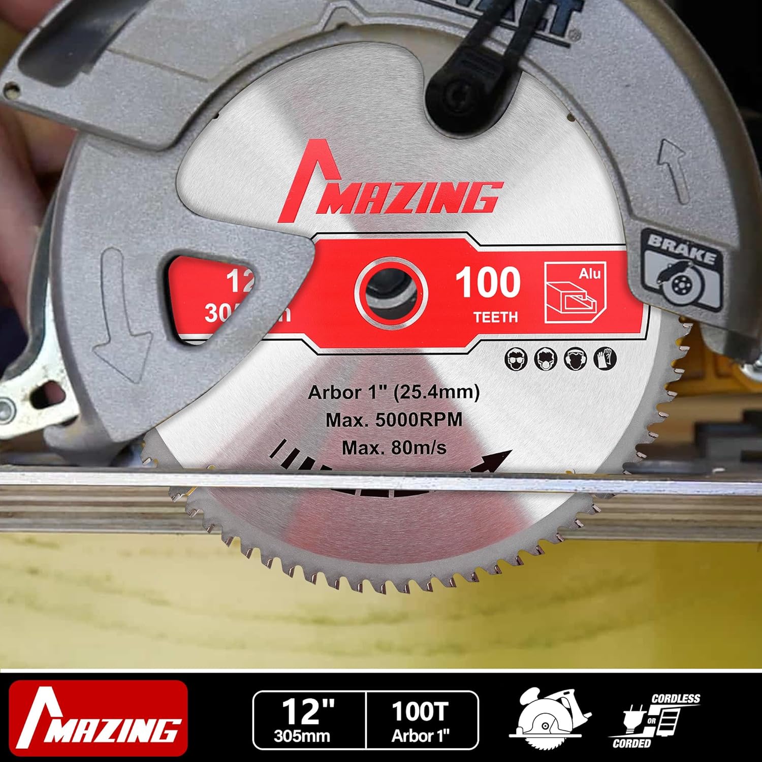 MAZING 12 Inch 100T Circular Saw Blades, Aluminum Cutting TCT Miter Saws Blades with 1 Inch Arbor, TCG Grind Metal Saw Blade for Aluminum Plastic Non-Ferrous Metals