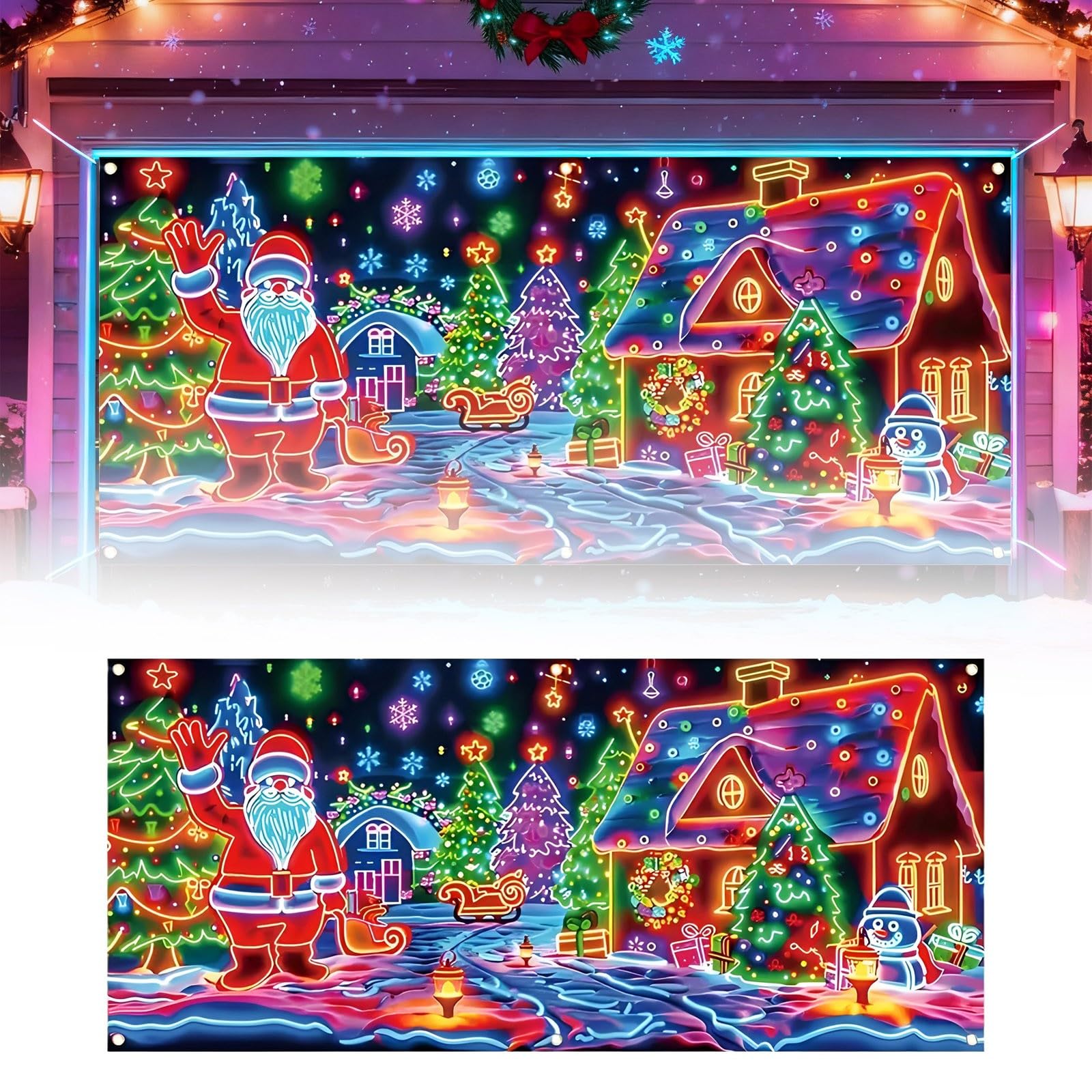 Bandera fluorescente para puerta de garaje, festivas, festivas, para fiestas, 157 x 71 pulgadas, fondo de fotografía de Papá Noel 109