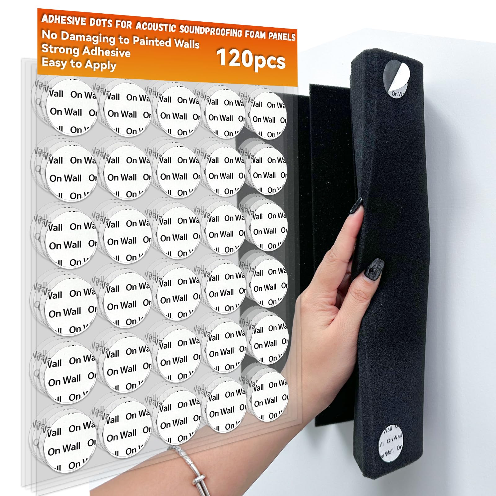 Adhesive Dots for Acoustic Soundproofing Foam Panels, No Damaging to Painted Walls, 120Pcs Strong Double Sided Tape Dots