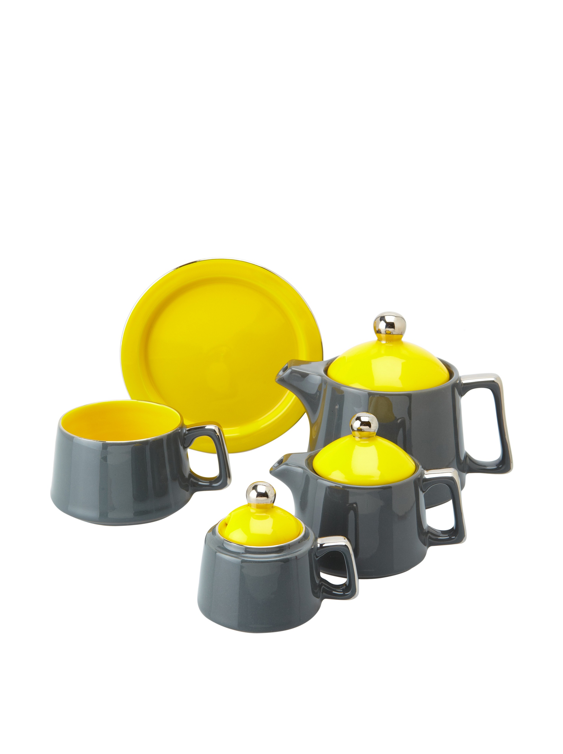 Classic Coffee & Tea Tower Tea Set, Dark Grey/Yellow