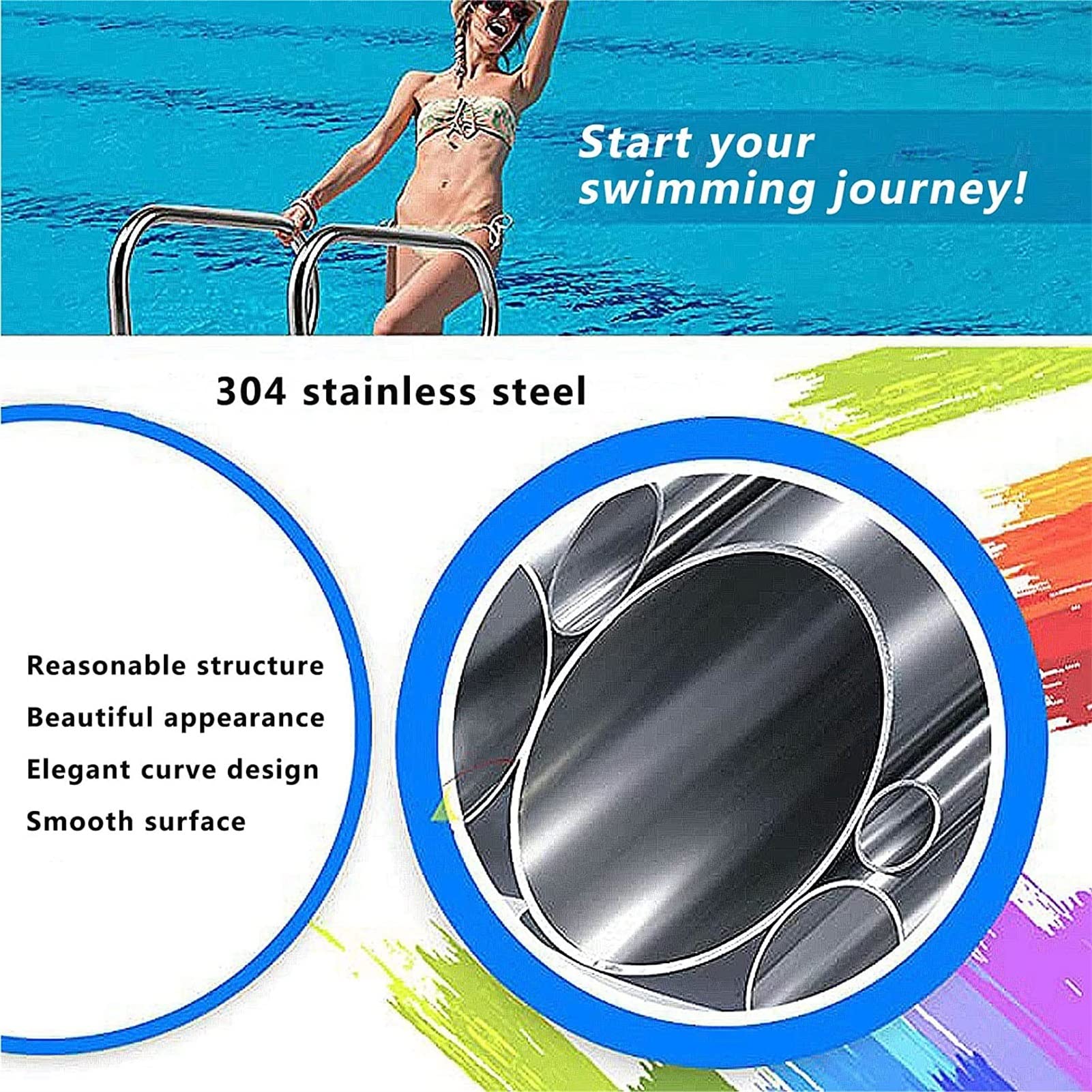 Barandilla de Acero Inoxidable 304 para Piscinas: barandilla Duradera para Piscinas Interiores/Exteriores, fácil Montaje, 1,2 mm de Grosor para Mayor Seguridad y Estabilidad.
