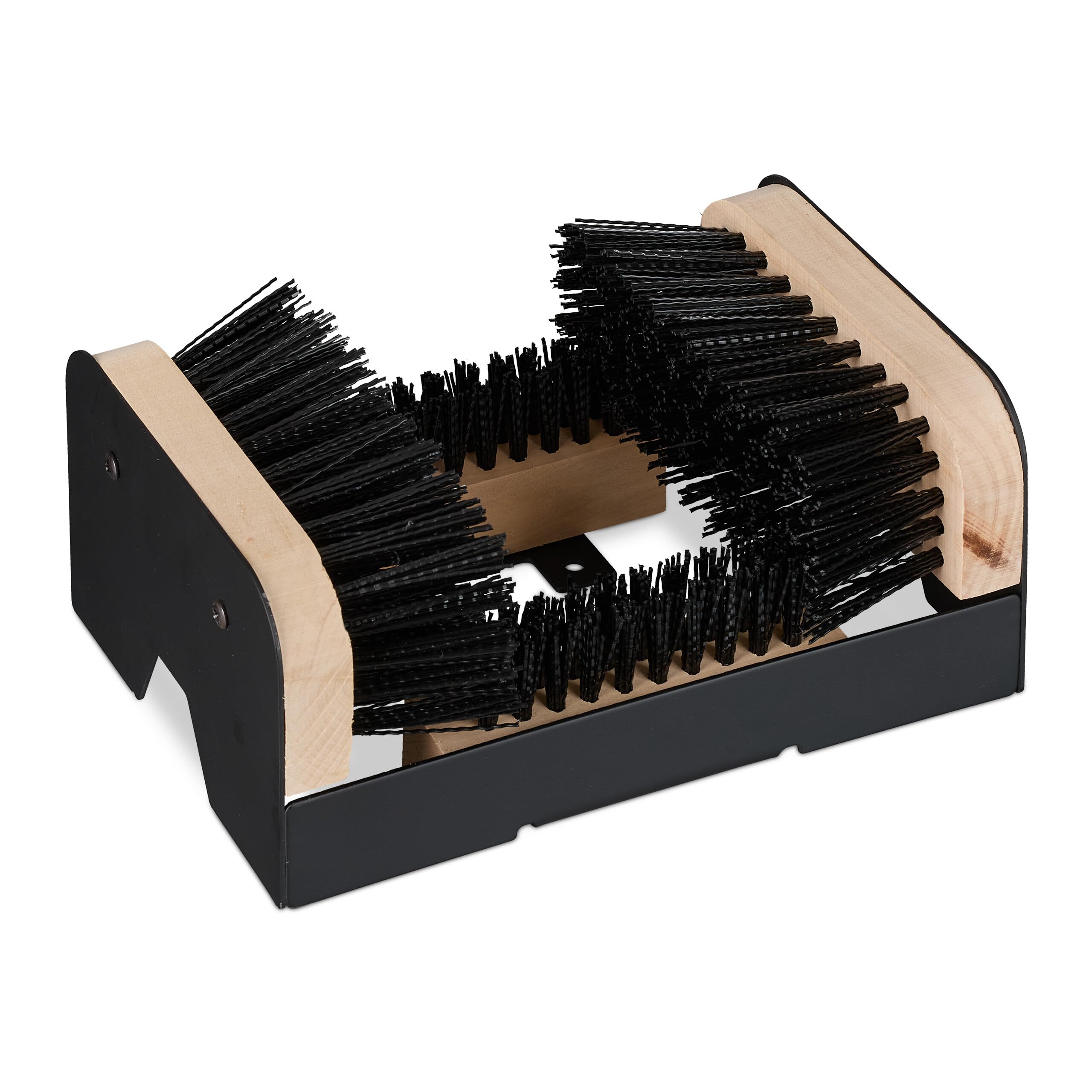 Relaxdays Boot Scraper, All-Round Brushes, Outdoor Doormat, Shoe Cleaner, Sturdy Bristles, Floor Mounting, Black/Natural