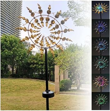 Solar Magic Windmill, Wind Mill for Yard and Garden Stainless Steel, 13.4 x 71in Kinetic Windmill,Gold