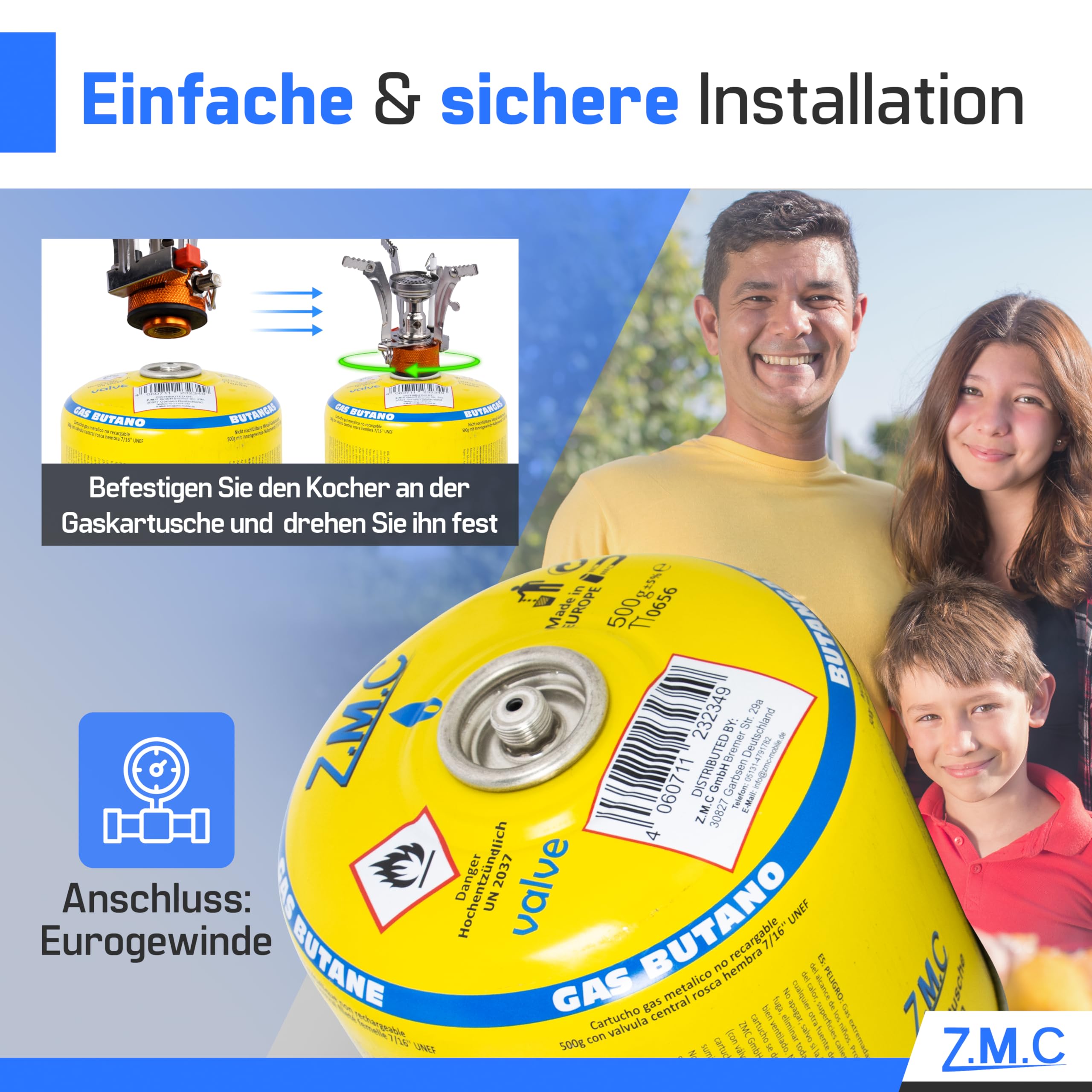 Z.M.C 5 cartucce di gas butano da 500 g, gas propano/butano 990 ml, cartuccia gas EN417, attacco filettato europeo, cartuccia a vite per bruciatori di erbacce, bomboletta di gas universale con valvola