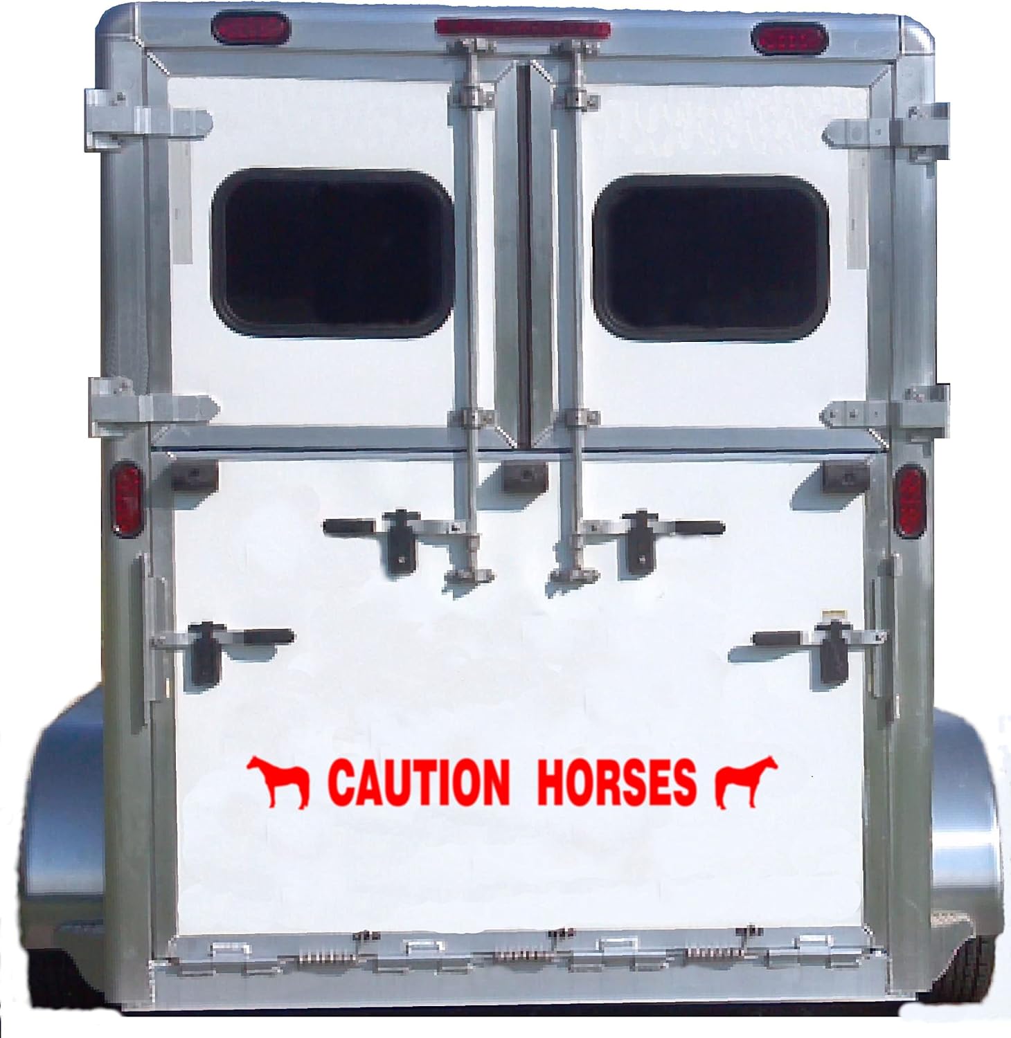 Caution Horses Trailer Decal Sticker Safety Kit - American Quarter Horse On Each End Reflective Red 4.5x50 inch