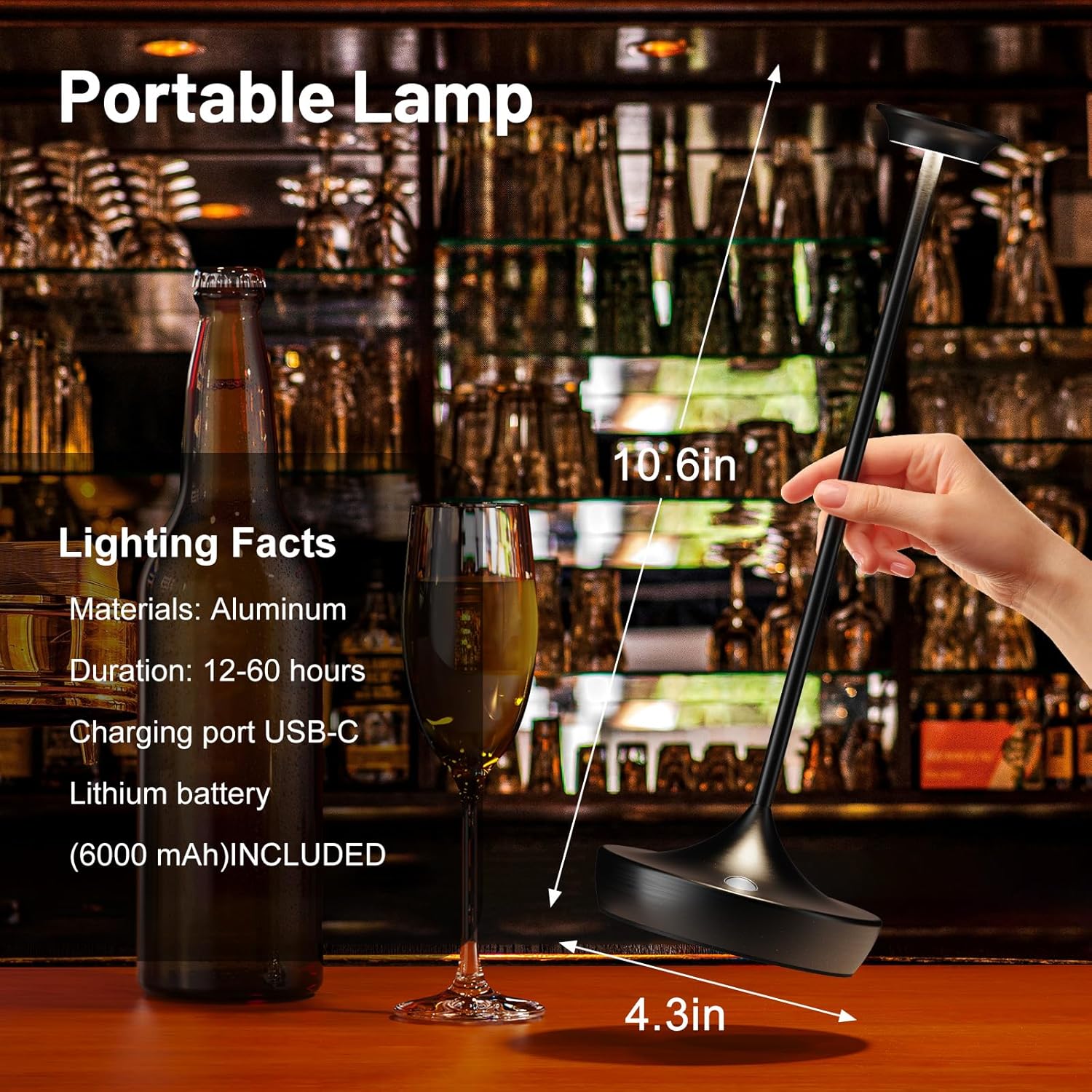 Rechargeable Table Lamp-6000mAh Battery Operated 20Hrs Table Light 3 Color Touch Stepless Dimmable Waterproof Cordless Small Metal Desk Lamp for Home Outdoor Patio Dining Camping(2Pack Black)