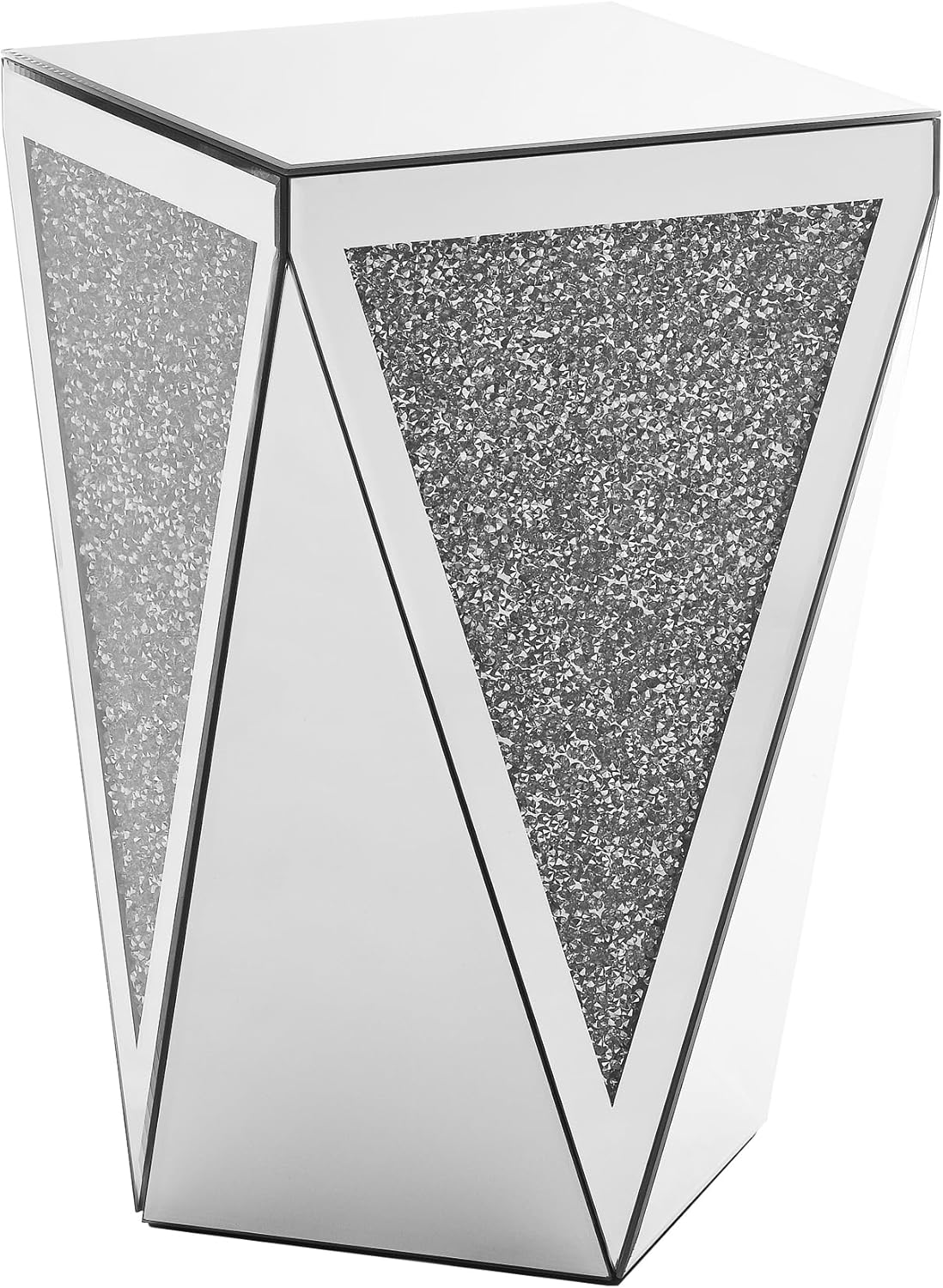 Mirrored Nightstand End Table, 13.8" W Silver Night Stand for Bedroom, Mirrored Bedside Table, Glass Mirror Nightstand (Silver)