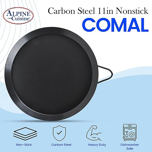 Miniatura 10 de Alpine Cuisine Comal redondo antiadherente de 8 pulgadas - Comal de tortilla de acero al carbono negro con un solo mango - Comal duradero y