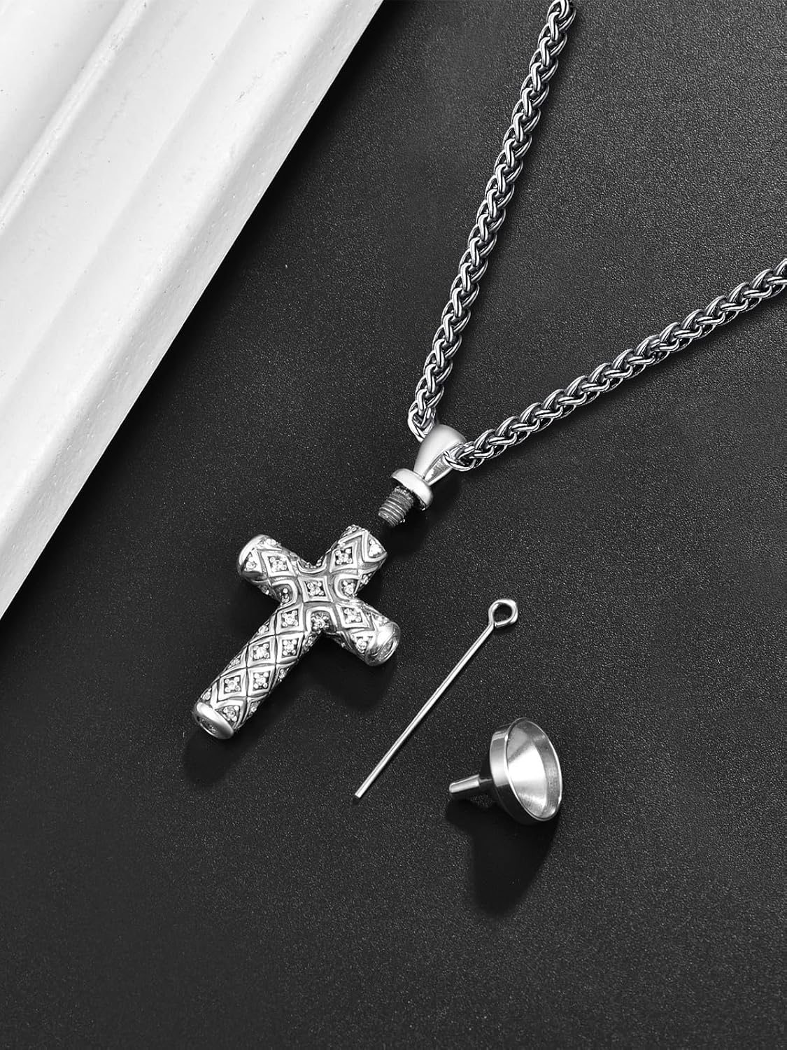 Cross Urn Necklace for Men 925 Sterling Silver Necklace Urn for Ashes Human Pet Cremation Jewelry for Ashes