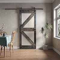 Vista 3 de Puerta corrediza de granero de madera de pino anudada de 36 x 84 pulgadas serie K de 36 x 84 pulgadas con kit de herramientas