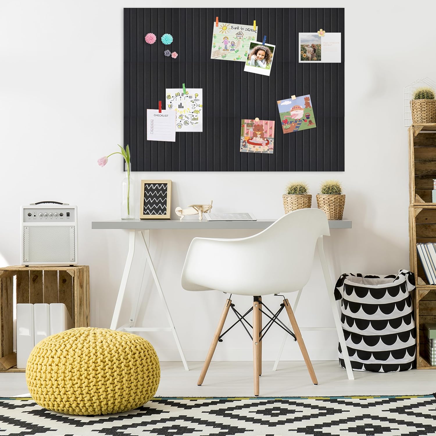 Cork Board for Walls 36" x 24", 6 Pack Felt Bulletin Board Wall Tiles with 30 Push Pins for Home Kitchen School Office Wall DIY Decorative