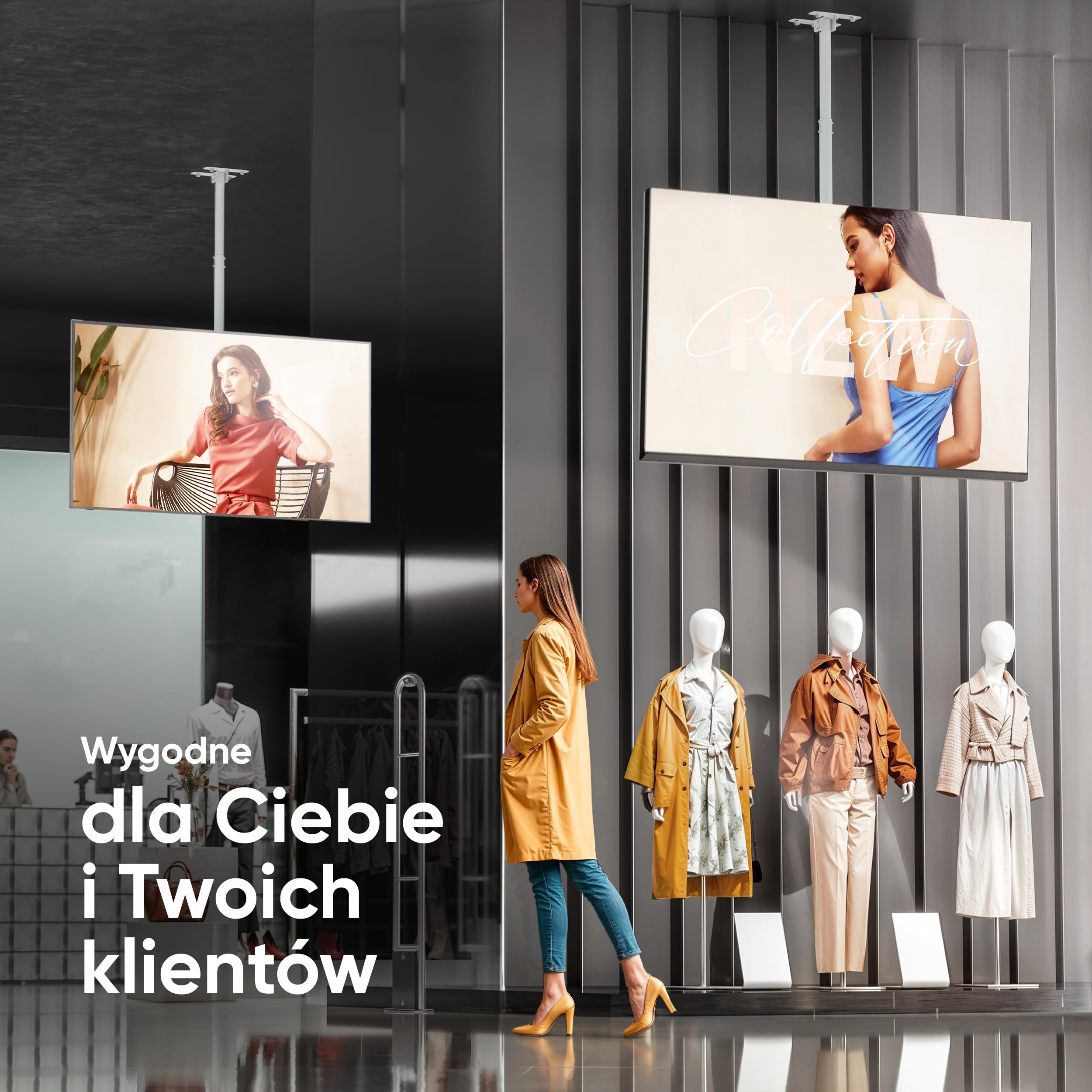 ONKRON Uchwyt Sufitowy do Telewizora 32-80 cali, maks. Nośność 68,2 kg, Regulacja Wysokości 717-1584 mm, VESA 100x100-600x400, Kanał Kablowy, Obrotowy i Pochylany, Stal, Biały N1L-W