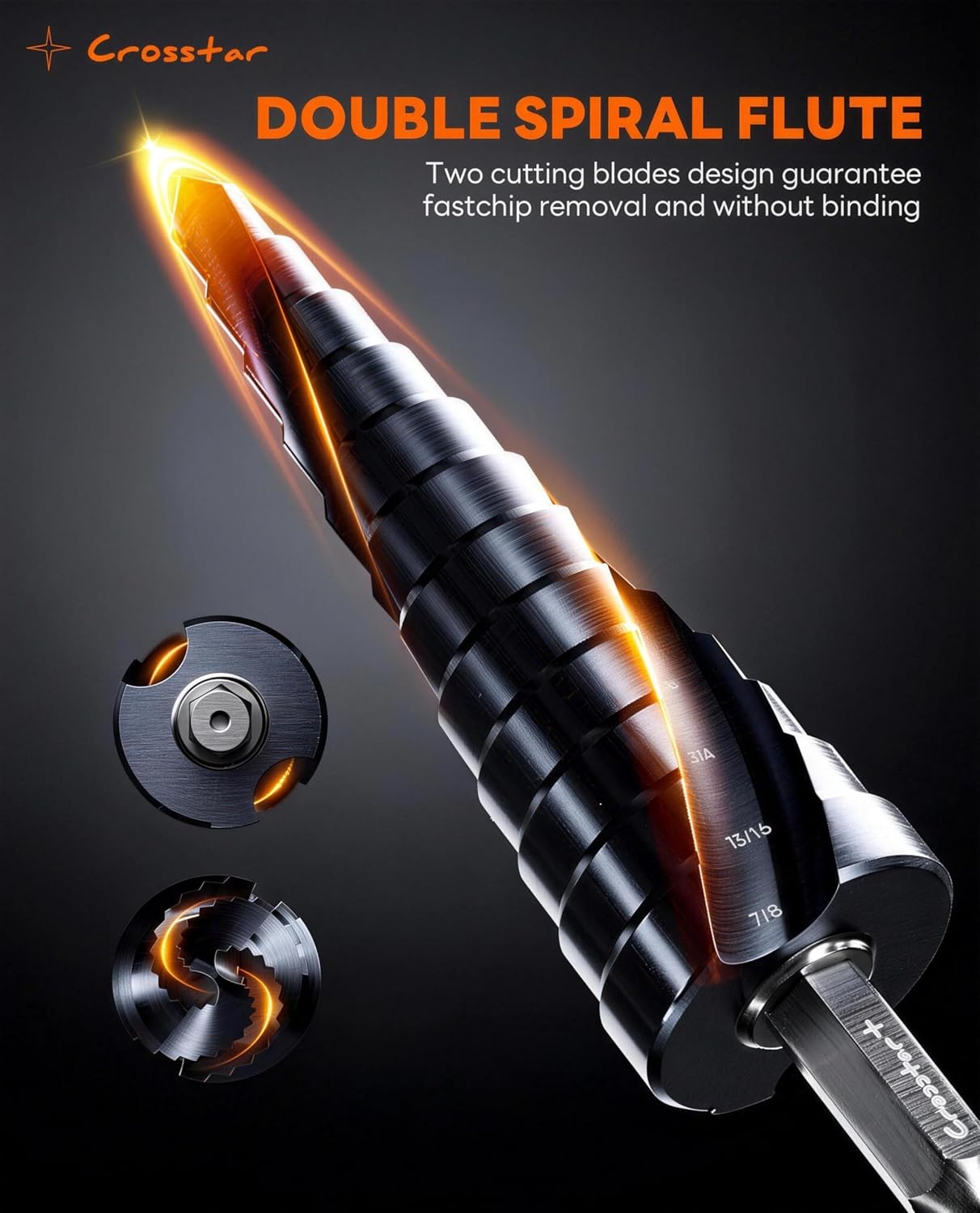 Crosstar M35 Cobalt Step Drill Bit Set 5PCS - TiAlN Coated 1/4" Hex Shank, 1/8" to 7/8" Unibit for Metal, Stainless Steel, Aluminum, Wood, Plastic | Impact Ready | 34 Total Step Sizes