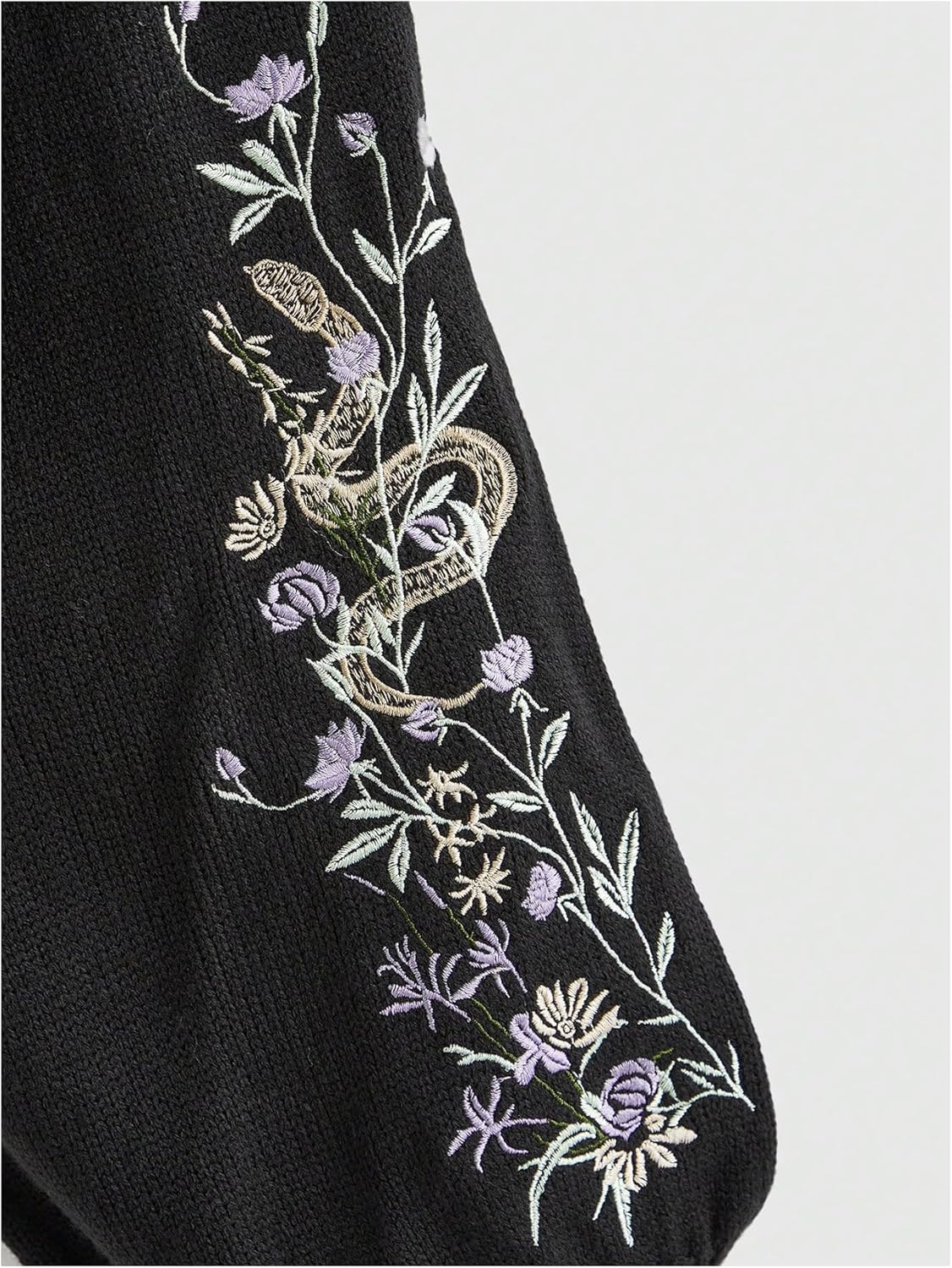 Women's Cropped Cardigan Boho Gothic Floral Embroidery Long Sleeve V Neck Button Down Knitwear Spring Sweater - Image 3