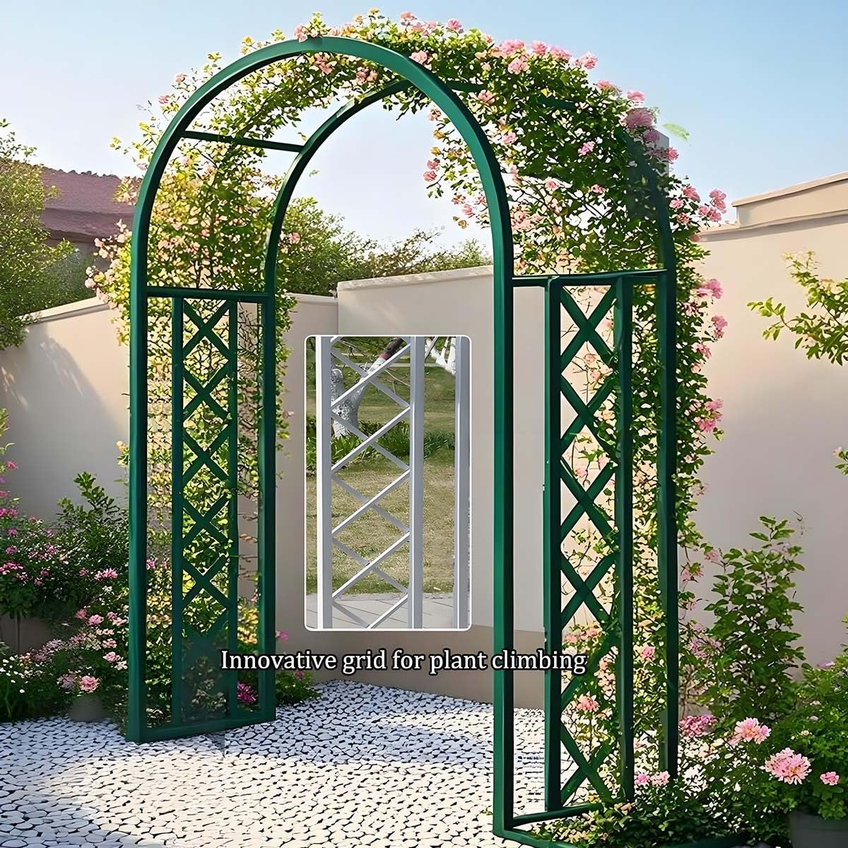 Pergola in Metallo, Arco da Giardino - Supporto per Sfondo Matrimonio, Supporto per Piante rampicanti per UVA e Rose, Arco di Palloncini con Base Stabile, Verde 180 cm/70,8 Pollici