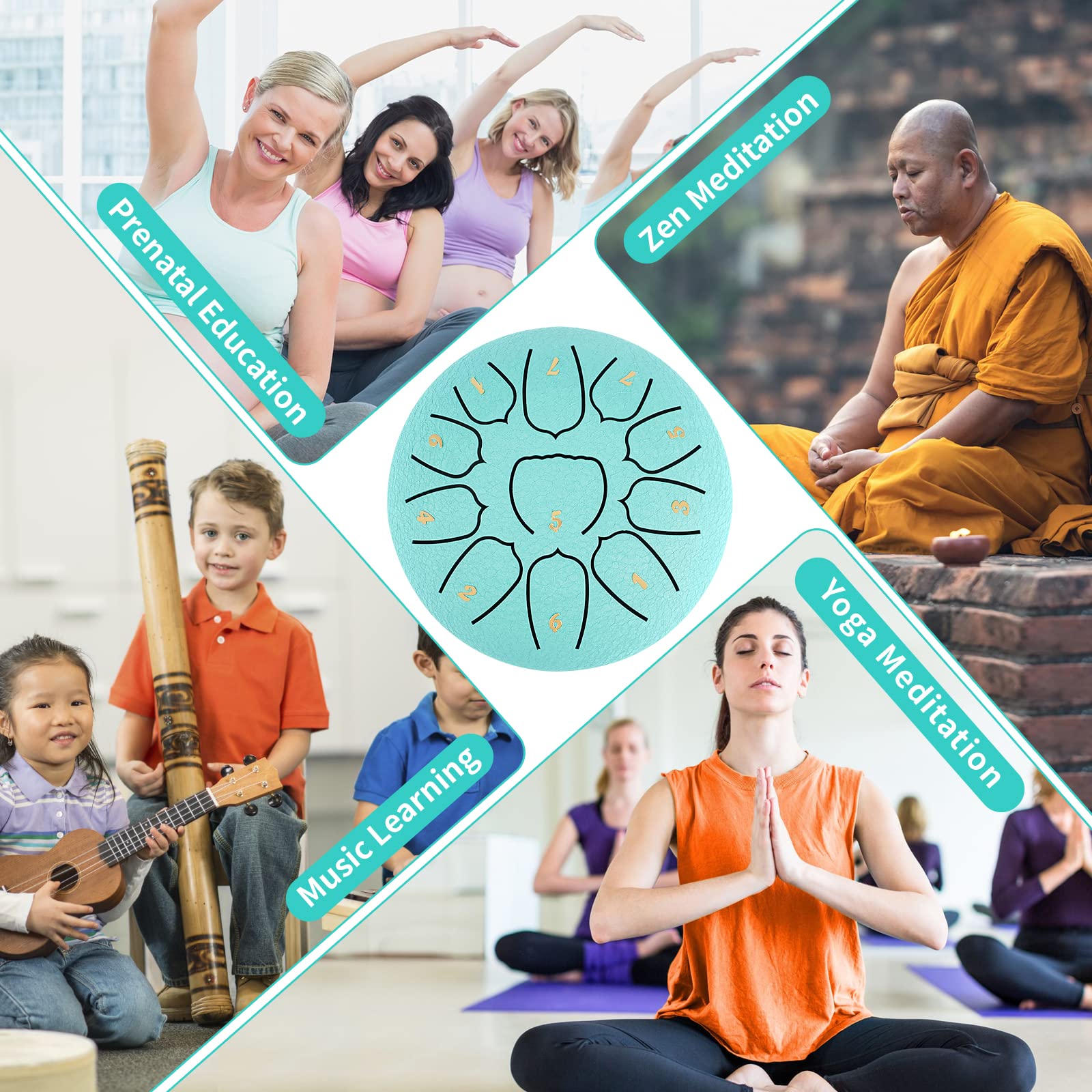Tamburo a linguetta in acciaio da 6 pollici e 11 toni,Tamburi a fessura Strumento a percussione Handpan con bastoncini e borsa da viaggio per yoga, meditazione, allevia lo stress