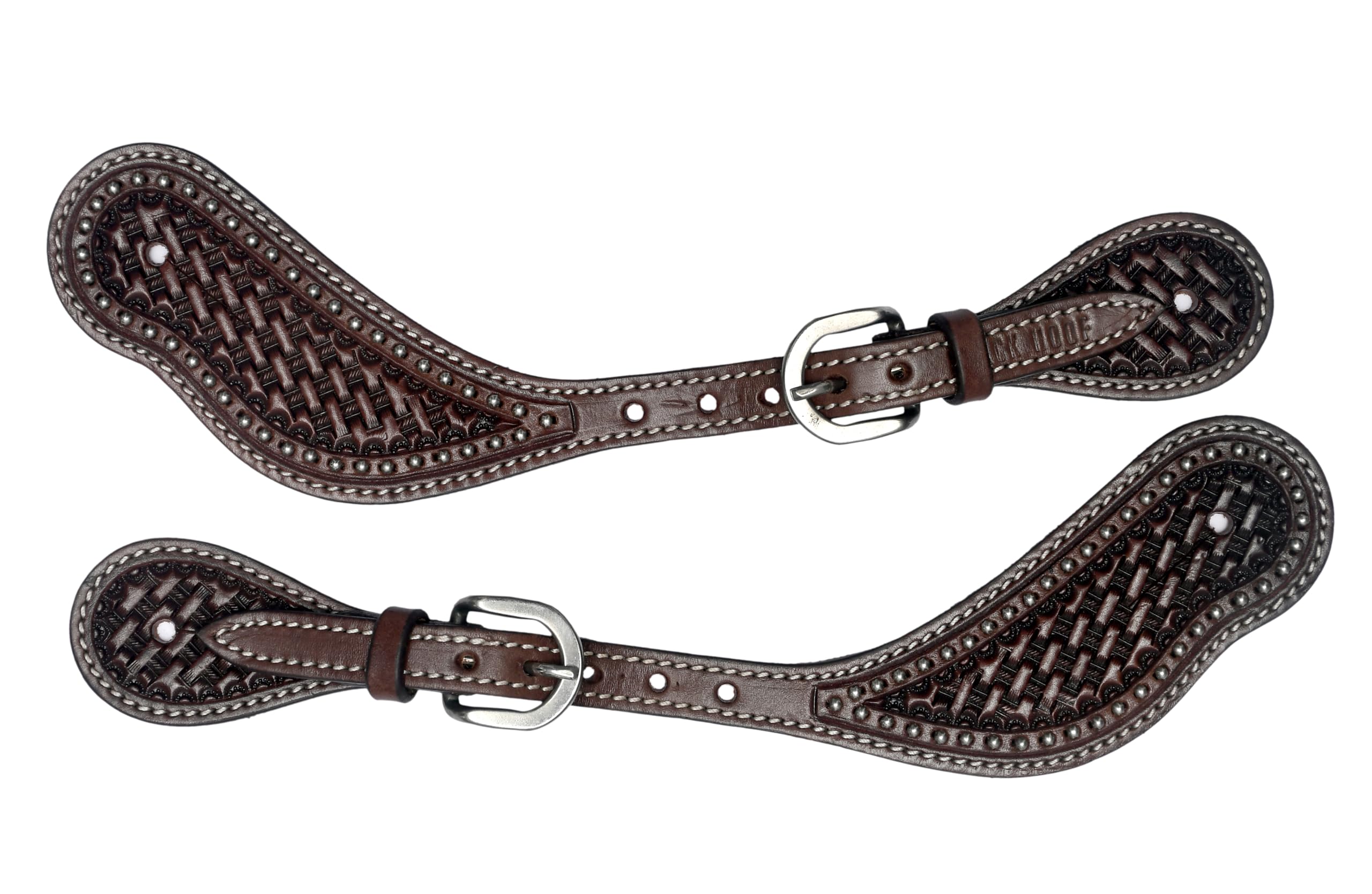 BLACK HOOF Sporenriemen aus Leder mit silbernen Punkten für Reiter | Westernmänner, Frauen, verstellbare einlagige Sporenriemen | Reitzubehör (dunkelbraun)