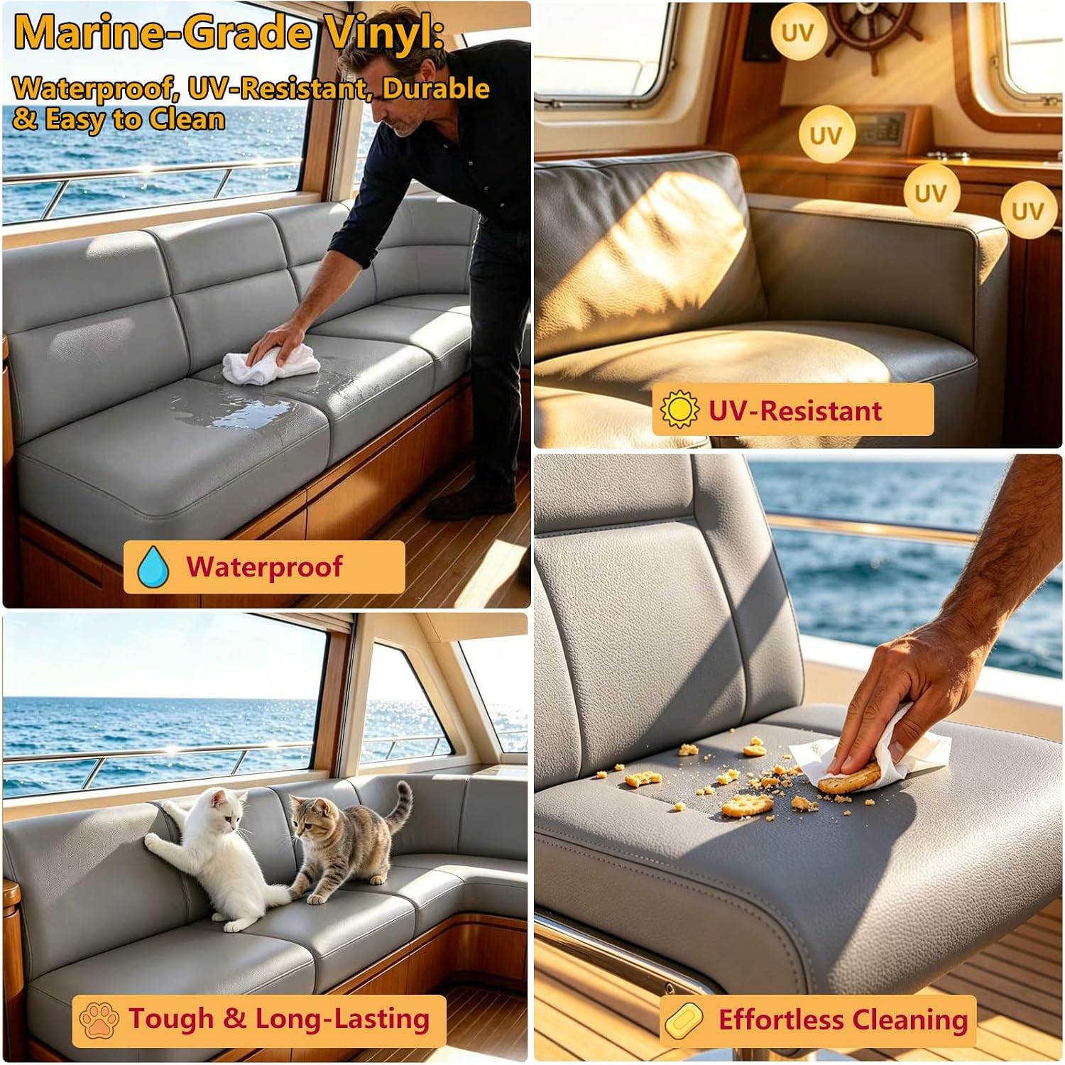 CDY Marine Vinyl Upholstery Fabric: 54"x72" Soft Grain Faux Leather Waterproof Durable - Easy to Cut Marine Vinyl Faux Leather for Boat Car Owners Sofa DIY Upholstery (Gray, 2Yard（54"x72"）)