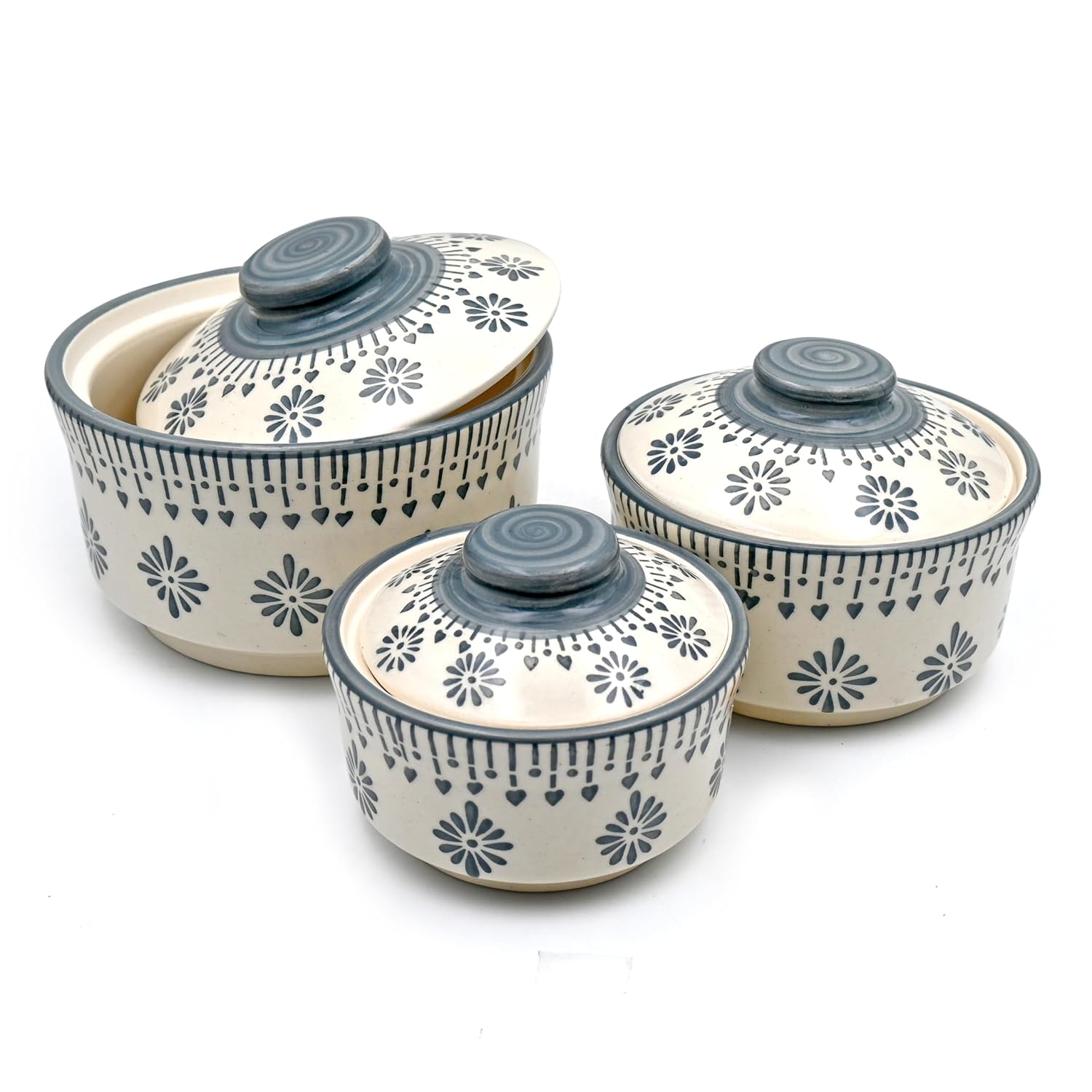 Buy ShadowGreen Ceramic Serving Donga Set with Lid Gravy Donga Set