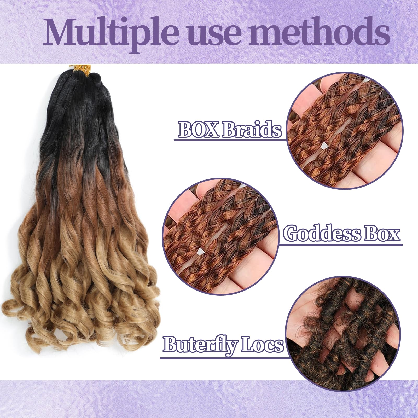 Locescsoc 24 Inch French Curls Braiding Hair 8 Packs Spanish Curly Braids Pre Stretched Loose Wave Soft French Curl Synthetic Braiding Hair Extensions for Women (1B/30/27 - Image 4