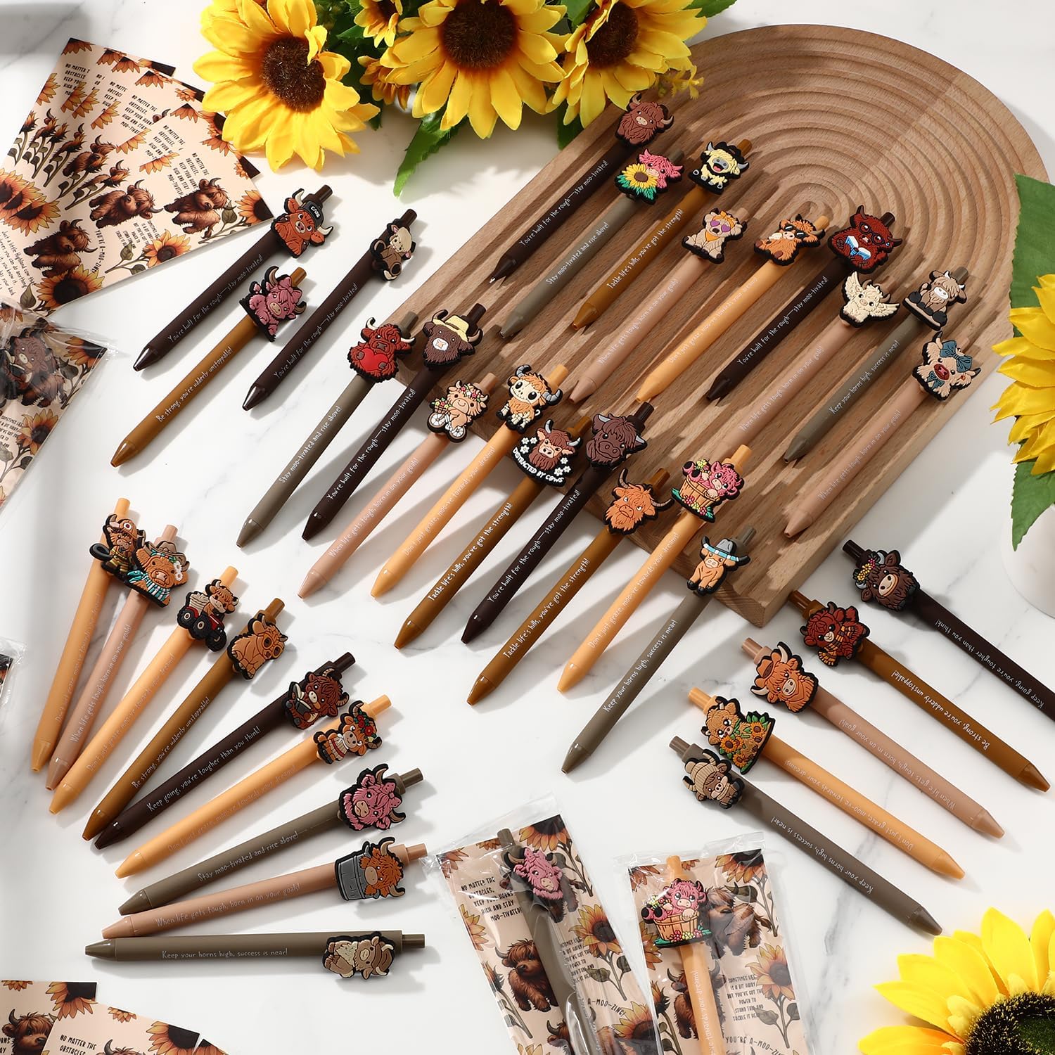 Sayglossy 50 Set Highland Cow Party Favor Pen Gifts Bulk, Inspirational Ballpoint Pens with Positive Bookmarks for Teacher Employee Staff Coworker Appreciaiton Gift