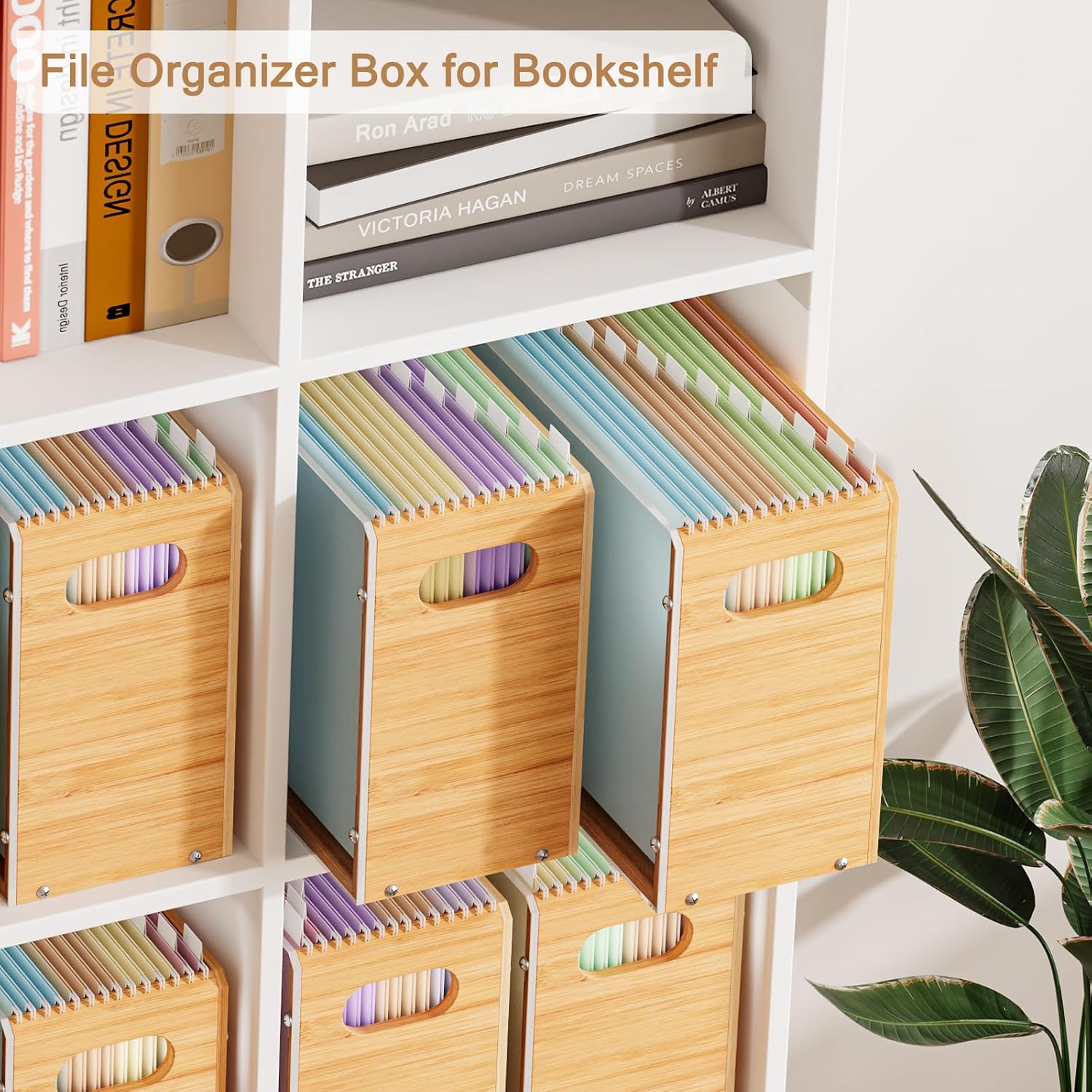 Sbanmao Acrylic Wall File Organizer, Hanging File Folder Organizer with Handle, Bamboo File Box File Crate Storage Box, Portable Filing Organizer for Home Office Classroom (Letter Size, 2 Pack) image 5