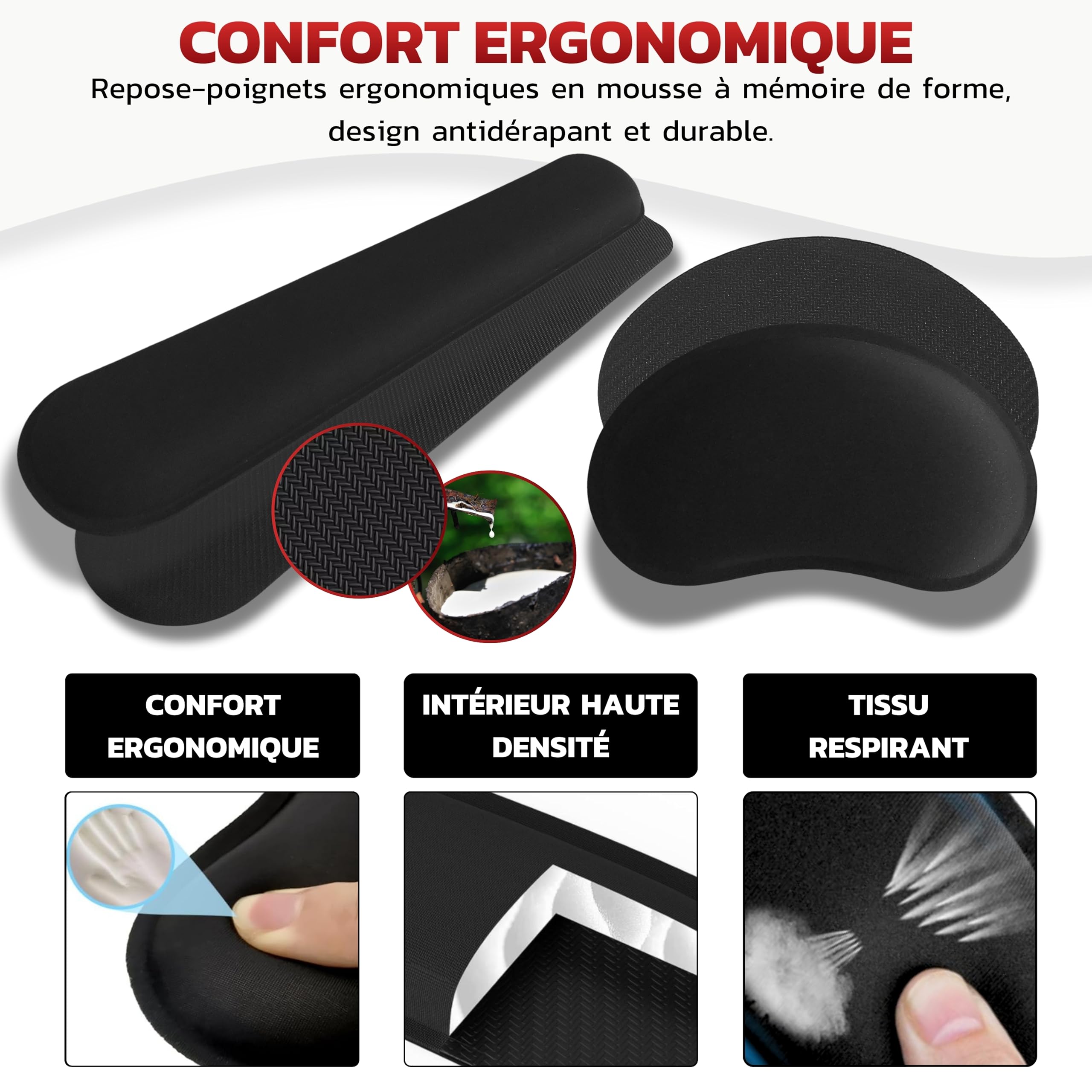Tapis de Souris XXL 900x400x3 mm avec Repose-Poignet Souris & Clavier | Grand Tapis Ergonomique pour Bureau, Gamer & Professionnel | Imperméable, Antidérapant – sous-Main Confort Durable Noir