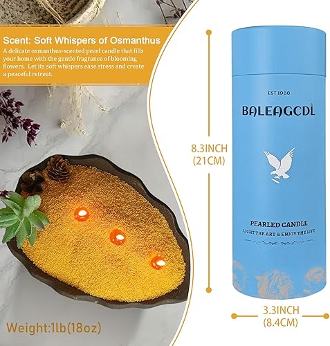 Miniatura 2 de Vela perlada de 18 onzas (1.1 libras) con 30 mechas de algodón perfumada Osmanthus amarillo oscuro, velas recargables de cera de arena en polvo de